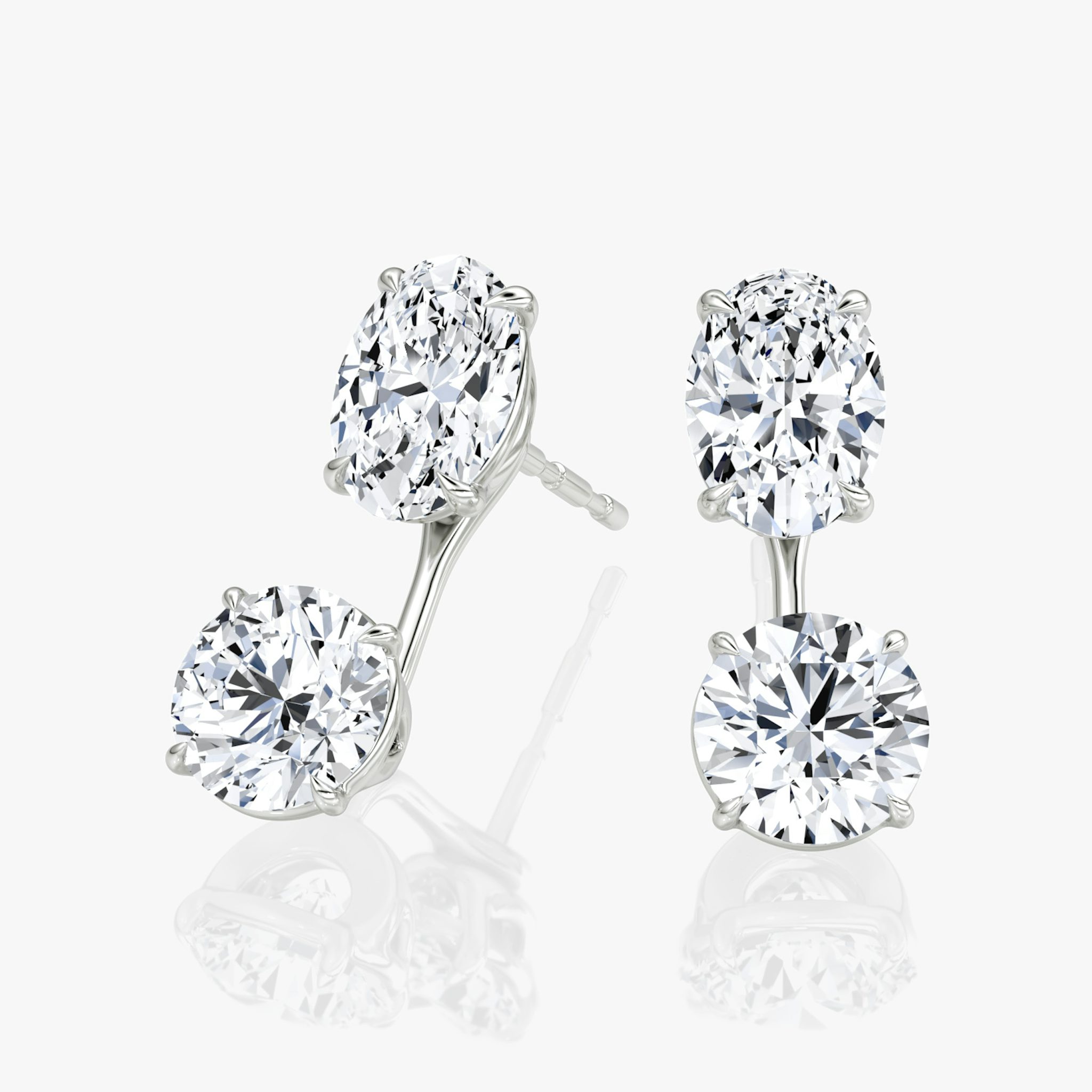 Solitaire Stud & Ear Jacket | 14k | White Gold | bottomDiamondShape: Round Brilliant | topDiamondShape: Oval | caratWeight: 2ct