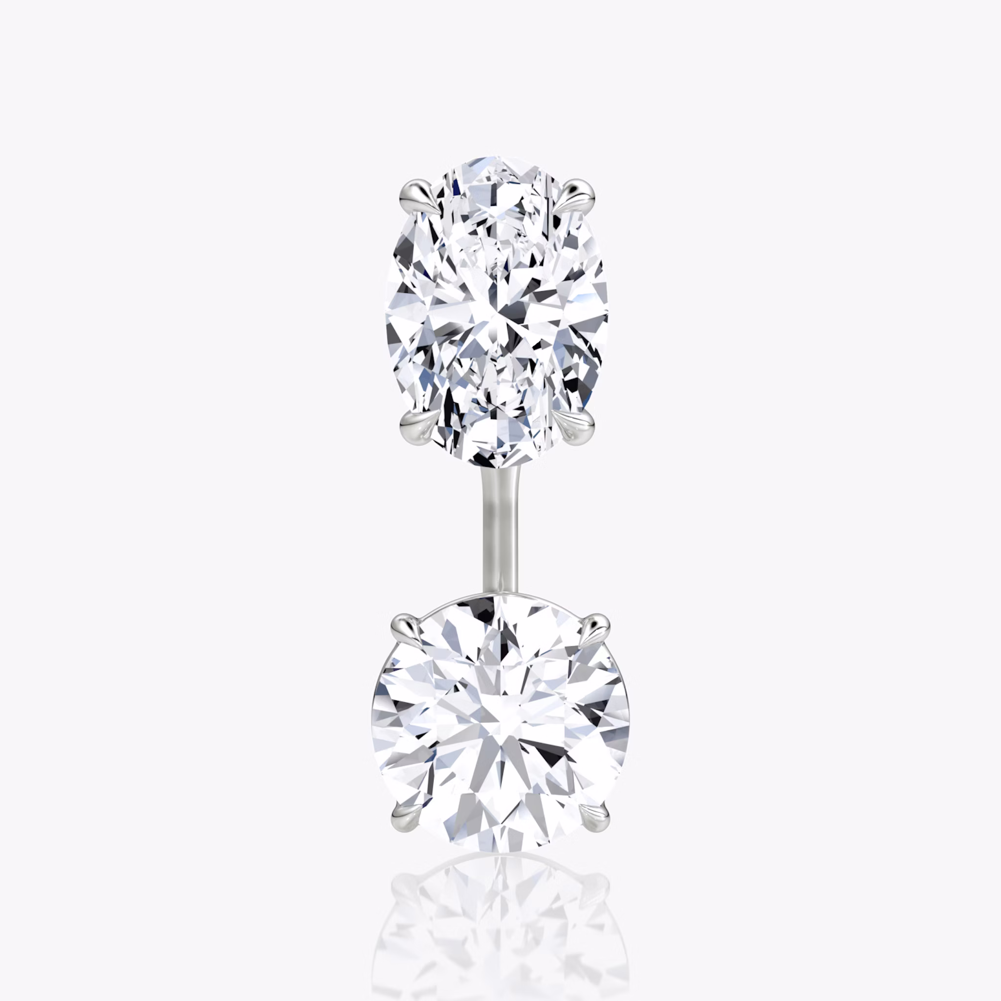Solitaire Stud & Ear Jacket | 14k | White Gold | bottomDiamondShape: Round Brilliant | topDiamondShape: Oval | caratWeight: 2ct