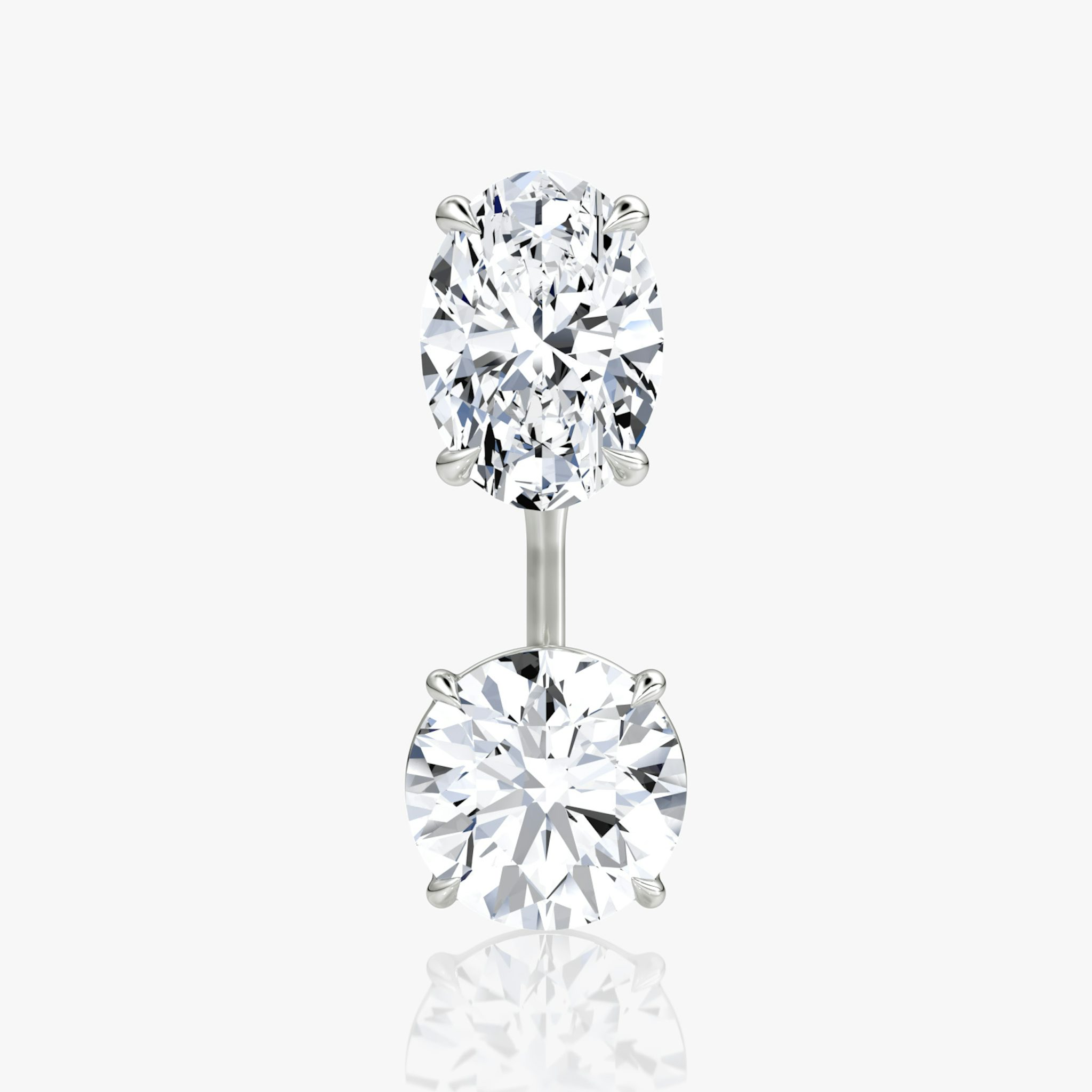 Solitaire Stud & Ear Jacket | 14k | White Gold | bottomDiamondShape: Round Brilliant | topDiamondShape: Oval | caratWeight: 2ct