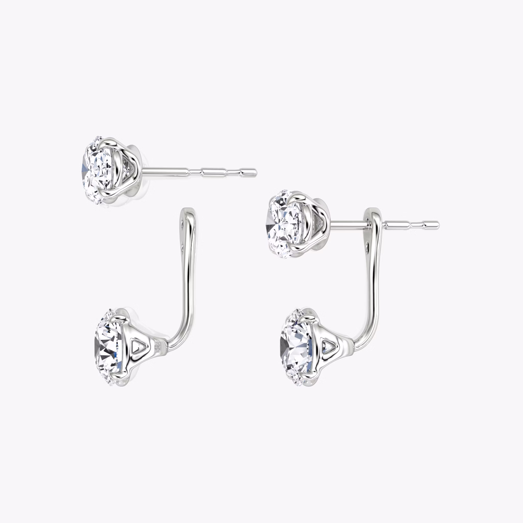 Solitaire Stud & Ear Jacket | 14k | White Gold | bottomDiamondShape: Round Brilliant | topDiamondShape: Oval | caratWeight: 2ct