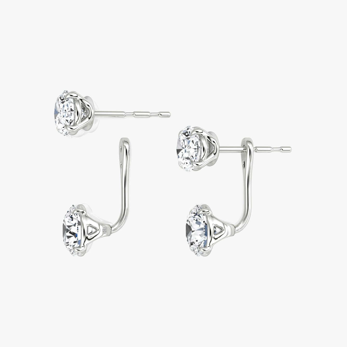 Solitaire Stud & Ear Jacket | 14k | White Gold | bottomDiamondShape: Round Brilliant | topDiamondShape: Oval | caratWeight: 2ct