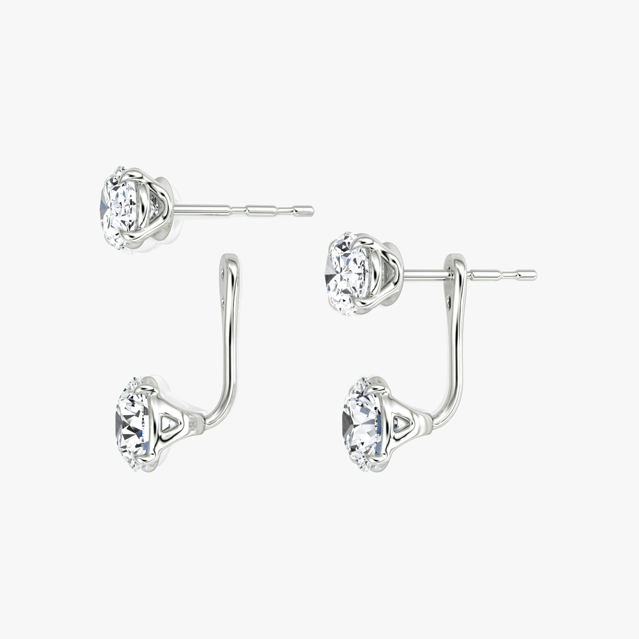 Solitaire Stud & Ear Jacket | 14k | White Gold | bottomDiamondShape: Round Brilliant | topDiamondShape: Oval | caratWeight: 2ct