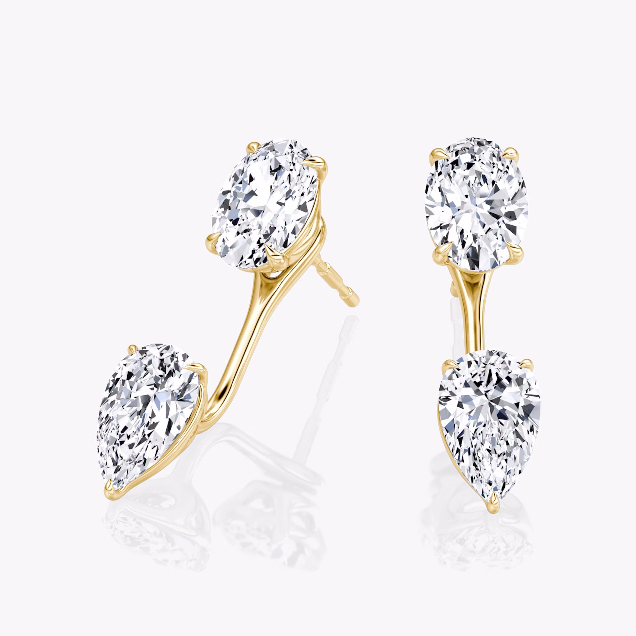 Solitaire Stud & Ear Jacket | 14k | Yellow Gold | bottomDiamondShape: Pear | topDiamondShape: Oval | caratWeight: 1ct