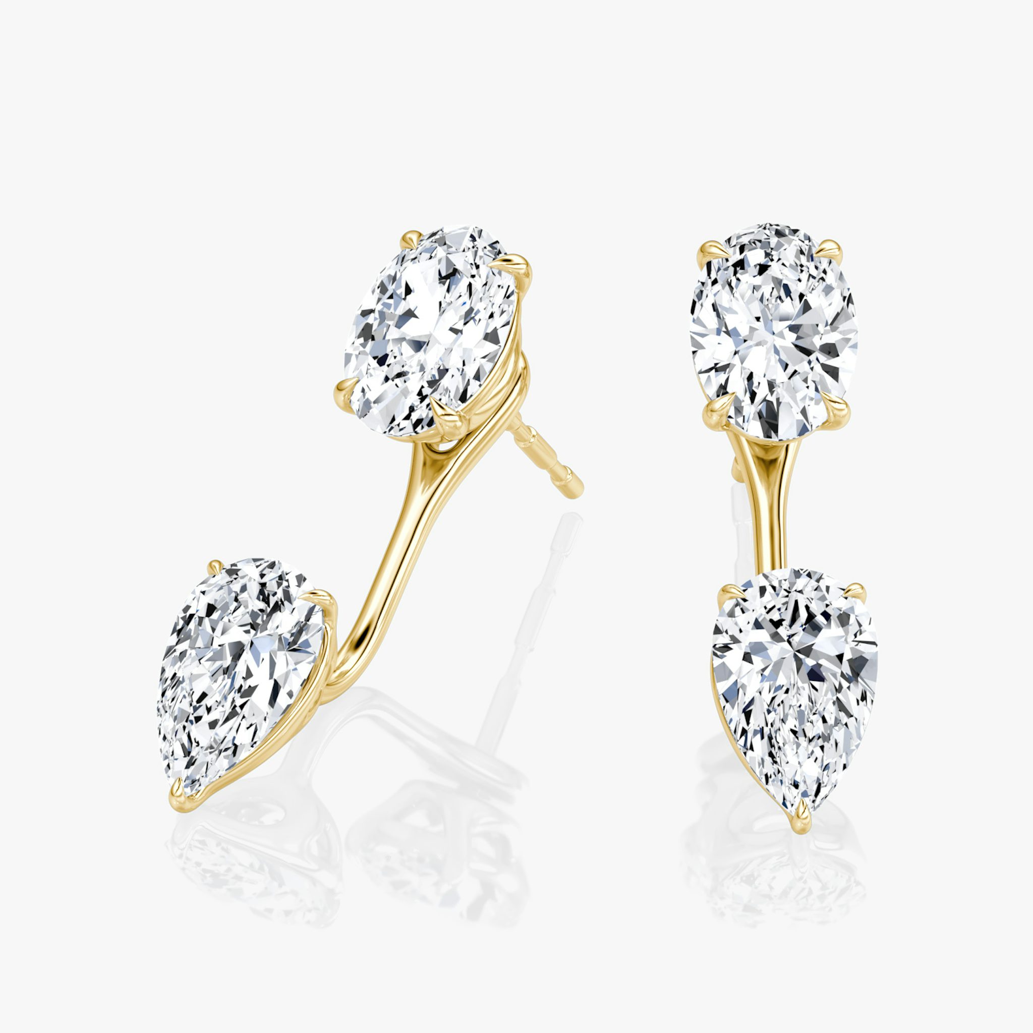 Solitaire Stud & Ear Jacket | 14k | Yellow Gold | bottomDiamondShape: Pear | topDiamondShape: Oval | caratWeight: 1ct