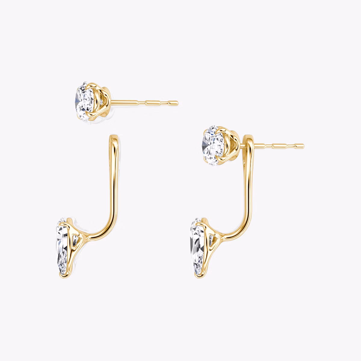 Solitaire Stud & Ear Jacket | 14k | Yellow Gold | bottomDiamondShape: Pear | topDiamondShape: Oval | caratWeight: 1ct