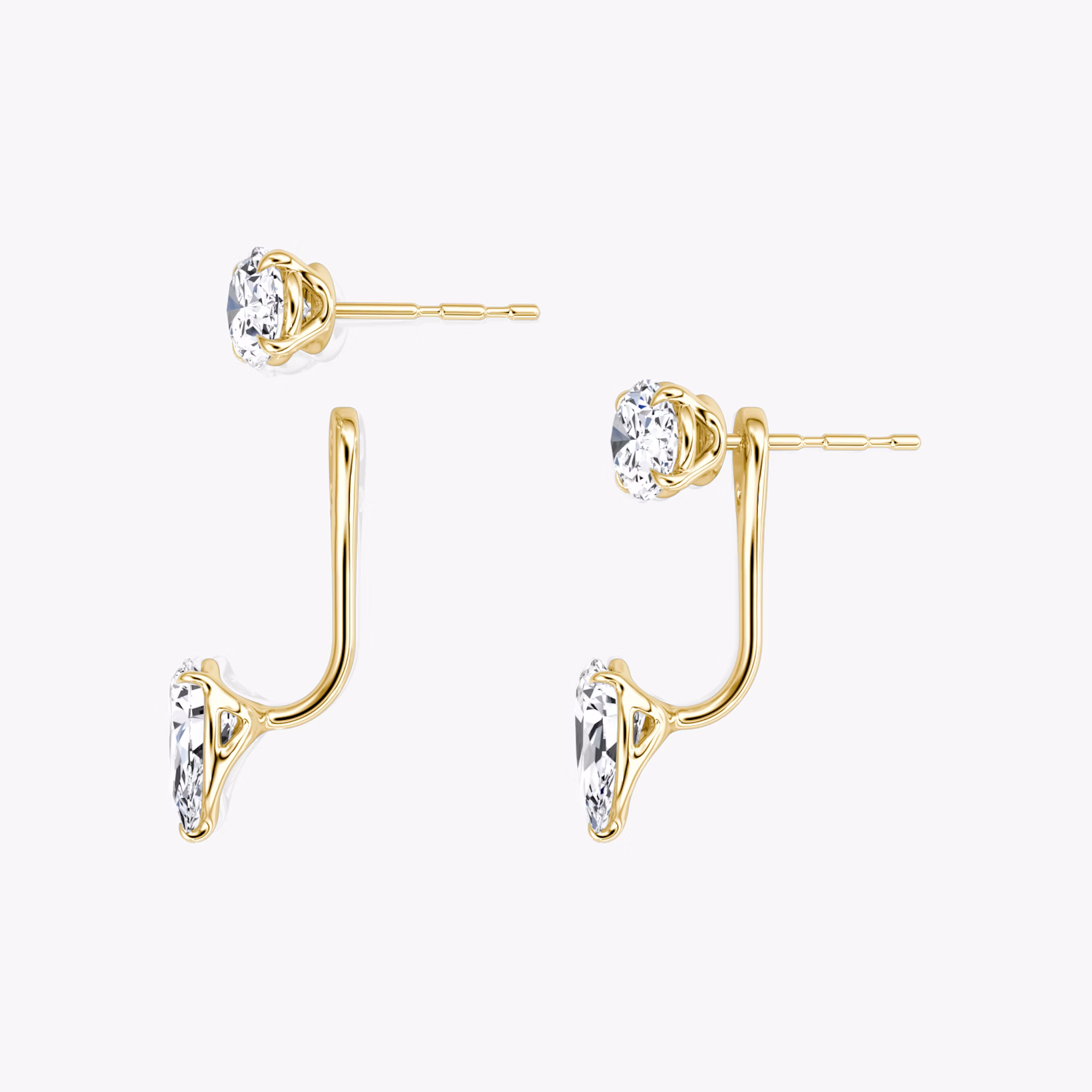 Solitaire Stud & Ear Jacket | 14k | Yellow Gold | bottomDiamondShape: Pear | topDiamondShape: Oval | caratWeight: 1ct
