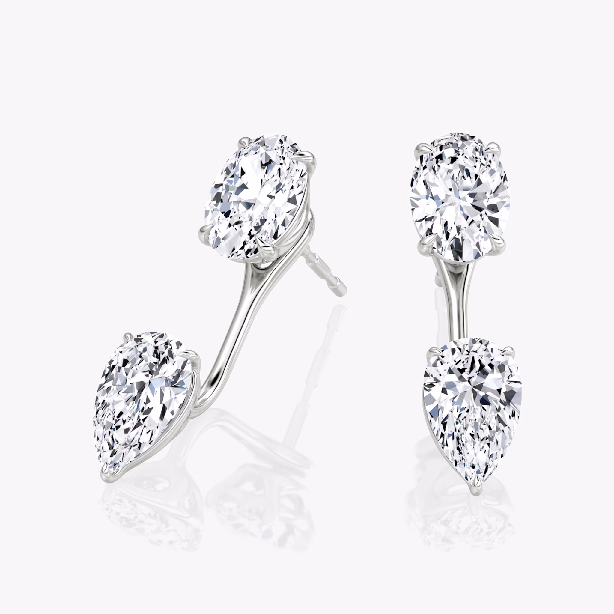 Solitaire Stud & Ear Jacket | 14k | White Gold | bottomDiamondShape: Pear | topDiamondShape: Oval | caratWeight: 1ct