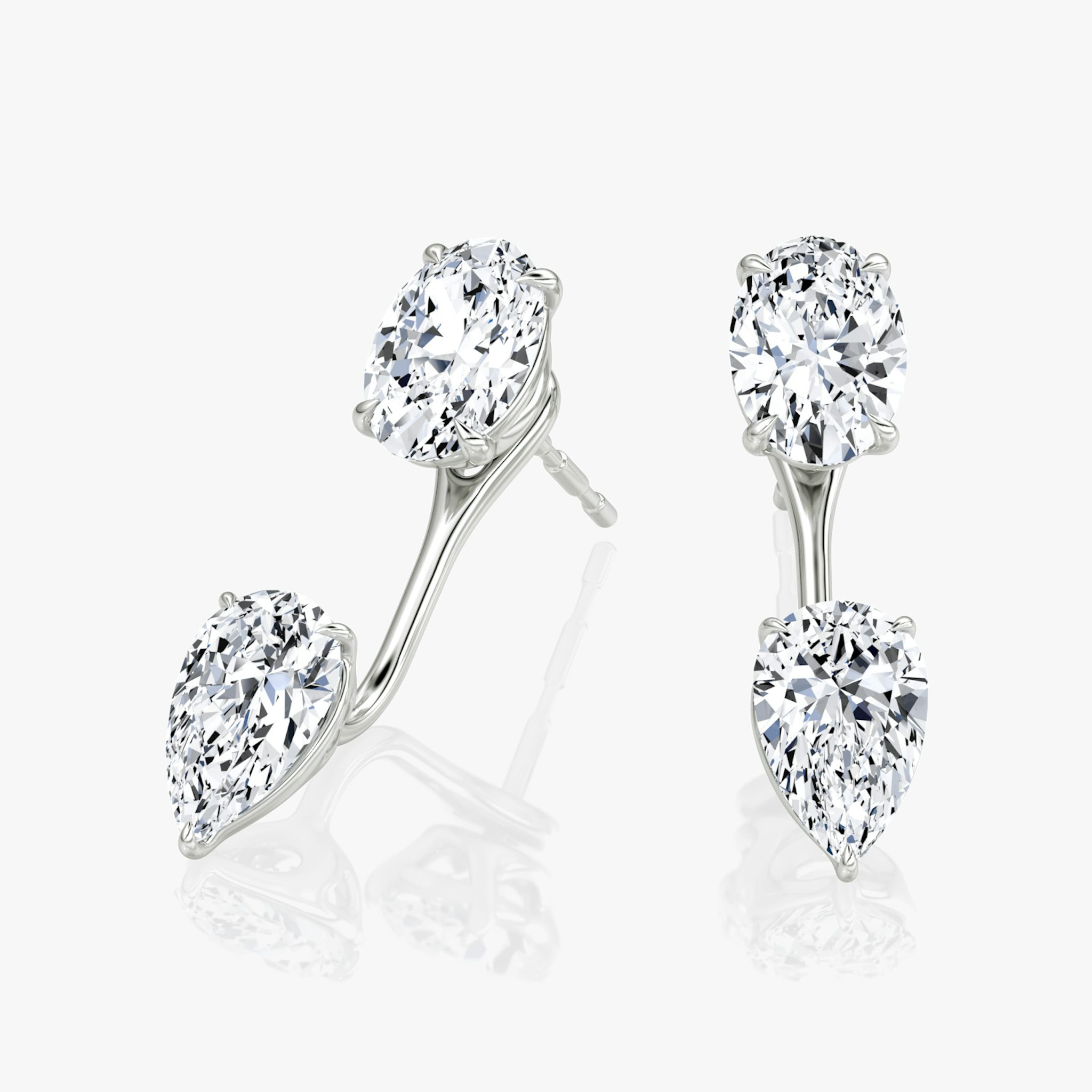Solitaire Stud & Ear Jacket | 14k | White Gold | bottomDiamondShape: Pear | topDiamondShape: Oval | caratWeight: 1ct