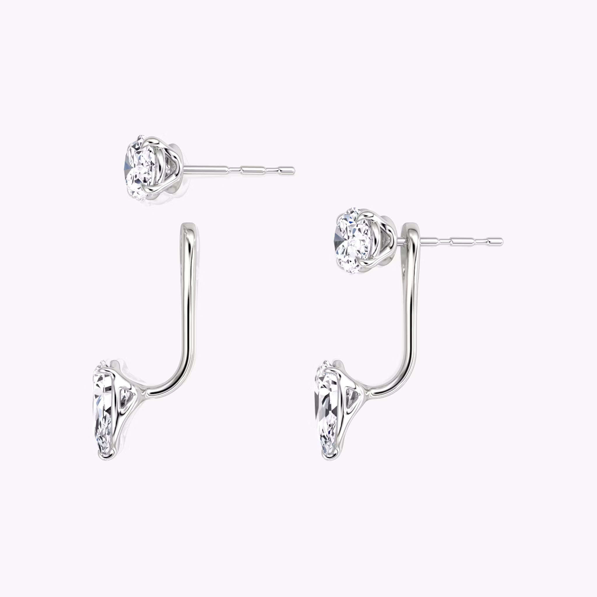 Solitaire Stud & Ear Jacket | 14k | White Gold | bottomDiamondShape: Pear | topDiamondShape: Oval | caratWeight: 1ct