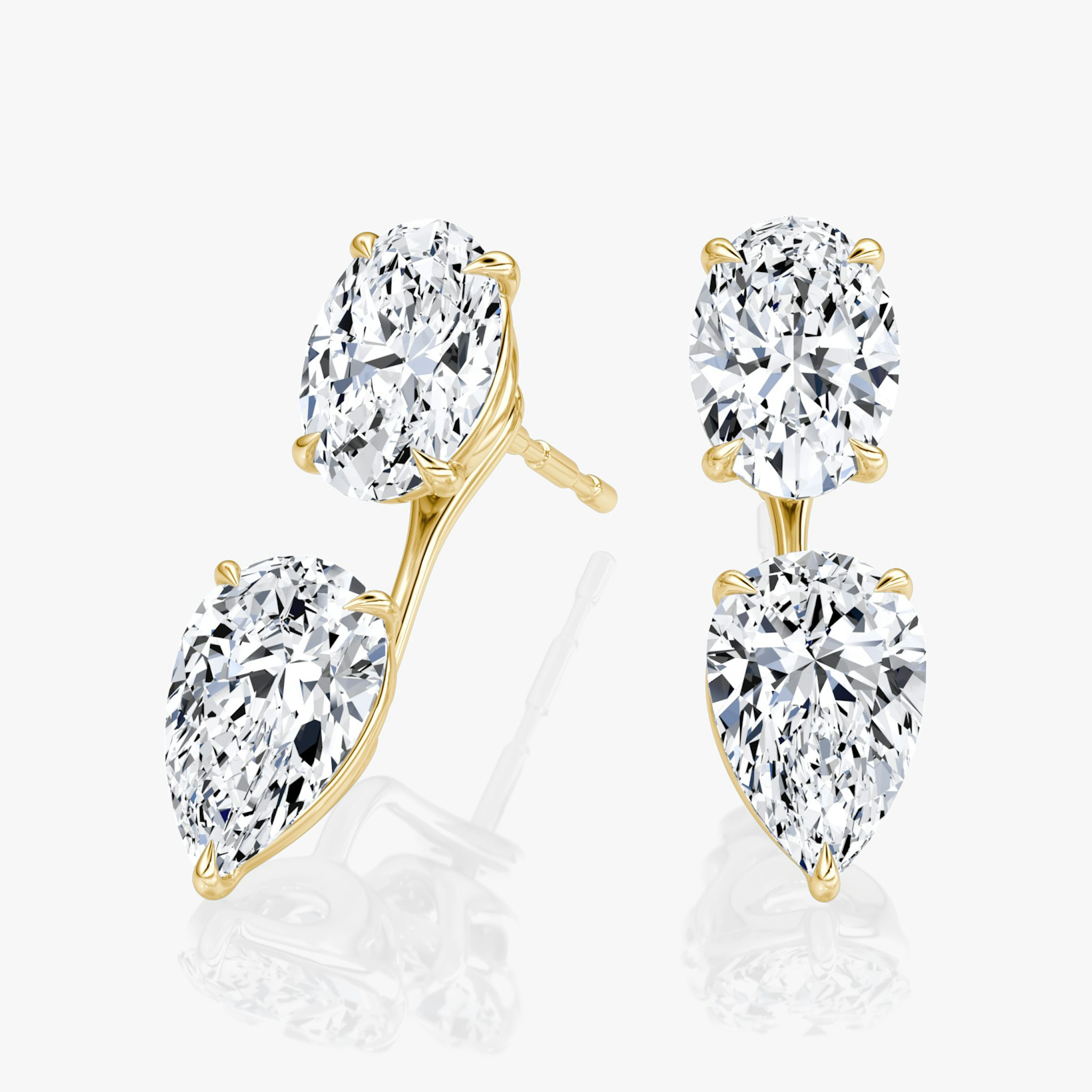 Solitaire Stud & Ear Jacket | 14k | Yellow Gold | bottomDiamondShape: Pear | topDiamondShape: Oval | caratWeight: 2ct