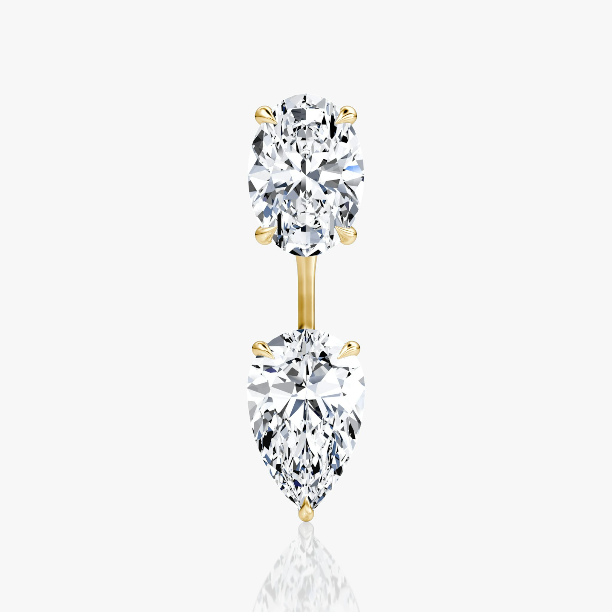Solitaire Stud & Ear Jacket | 14k | Yellow Gold | bottomDiamondShape: Pear | topDiamondShape: Oval | caratWeight: 2ct