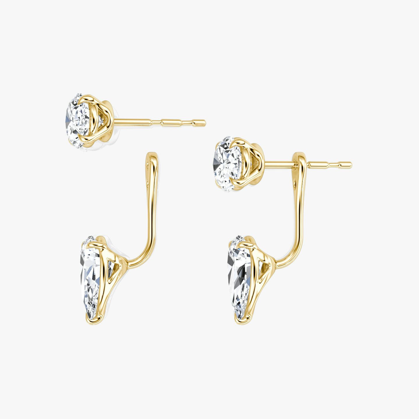 Solitaire Stud & Ear Jacket | 14k | Yellow Gold | bottomDiamondShape: Pear | topDiamondShape: Oval | caratWeight: 2ct