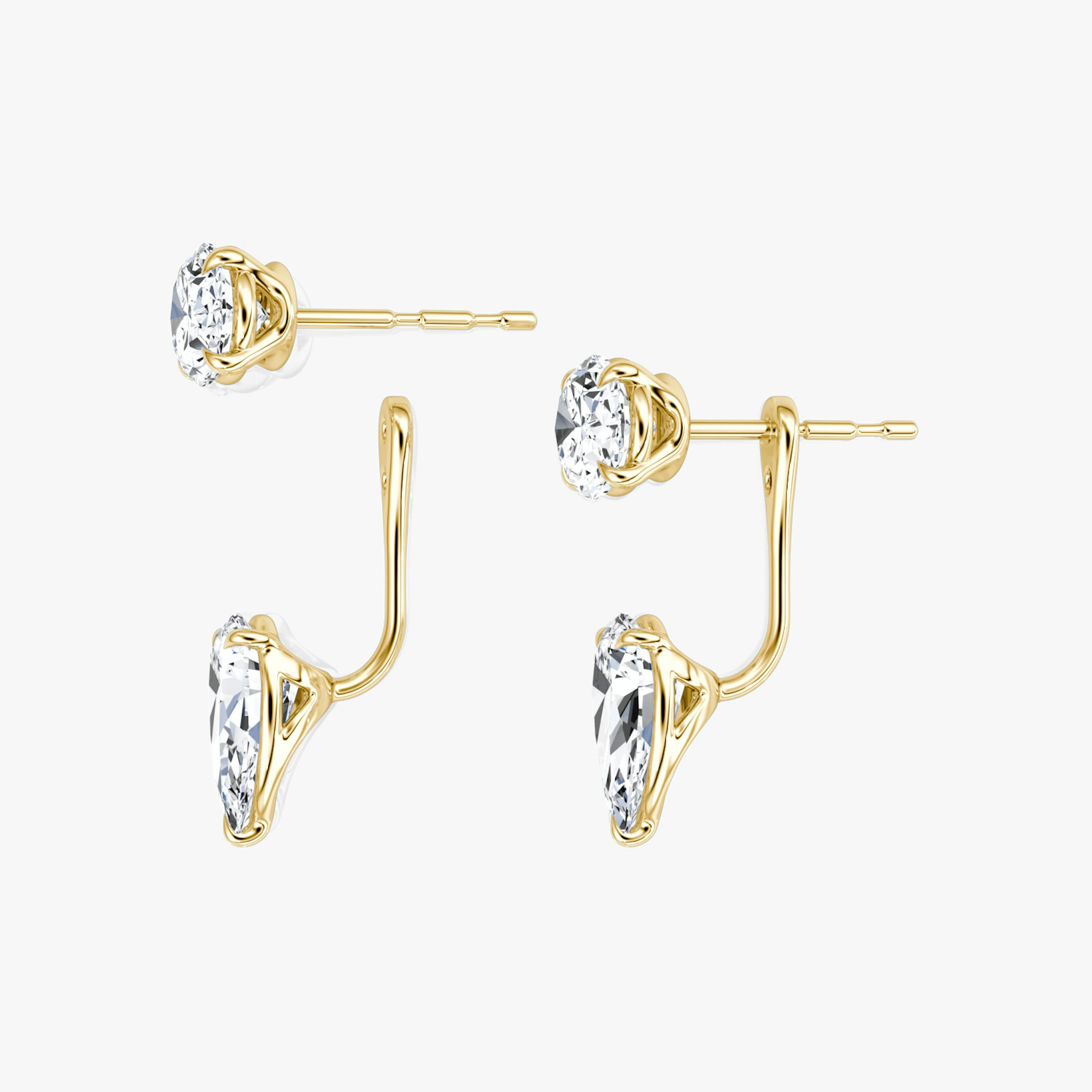 Solitaire Stud & Ear Jacket | 14k | Yellow Gold | bottomDiamondShape: Pear | topDiamondShape: Oval | caratWeight: 2ct