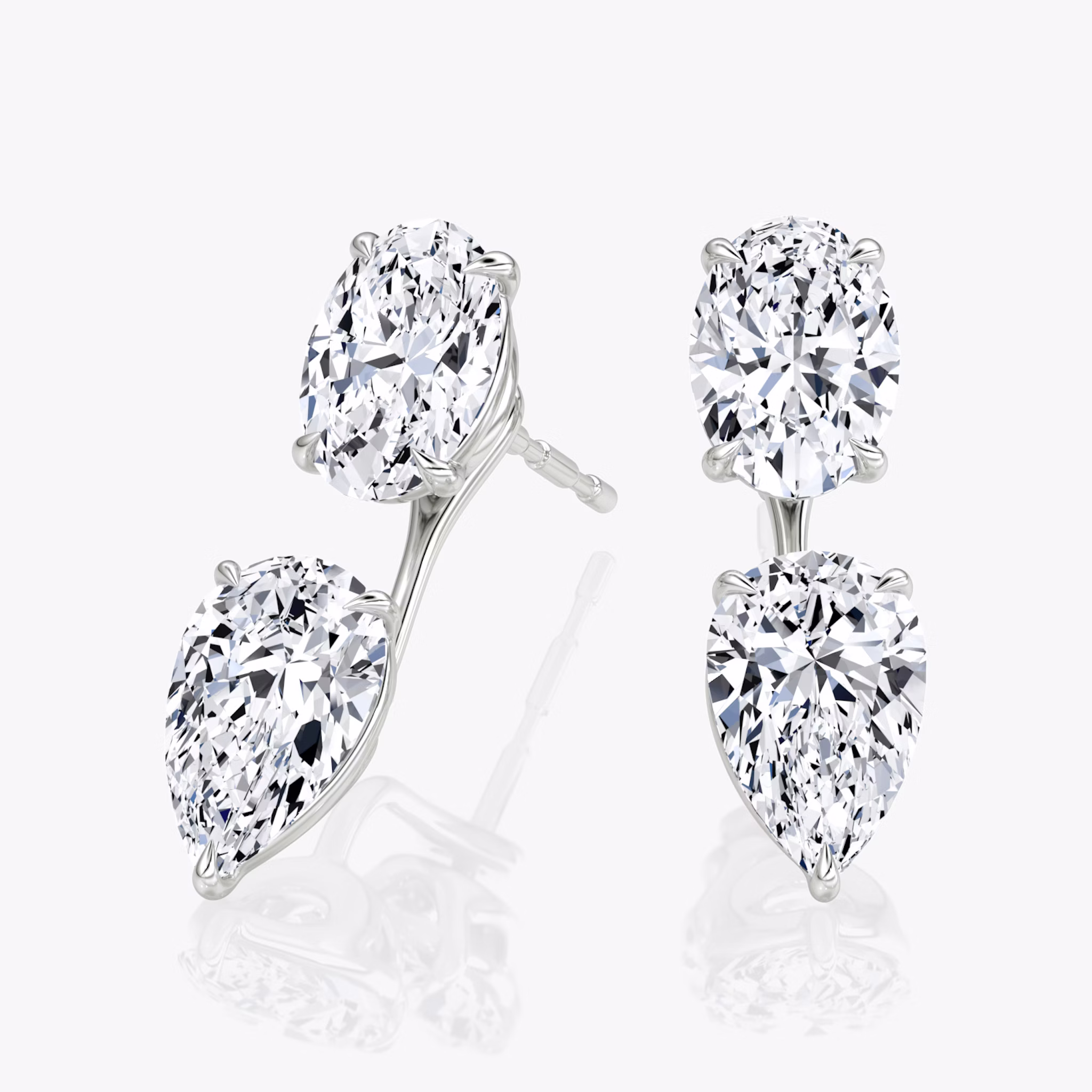 Solitaire Stud & Ear Jacket | 14k | White Gold | bottomDiamondShape: Pear | topDiamondShape: Oval | caratWeight: 2ct