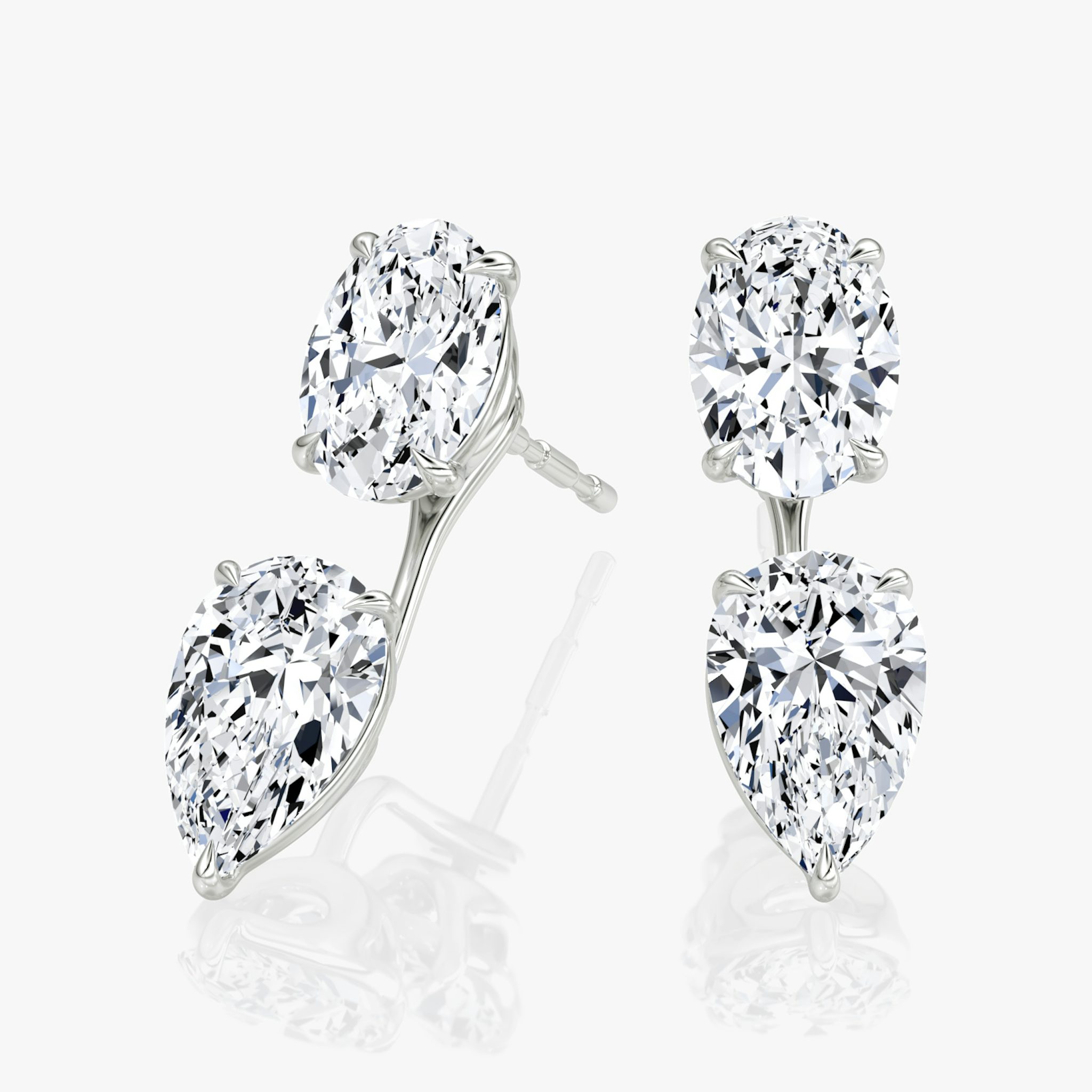 Solitaire Stud & Ear Jacket | 14k | White Gold | bottomDiamondShape: Pear | topDiamondShape: Oval | caratWeight: 2ct