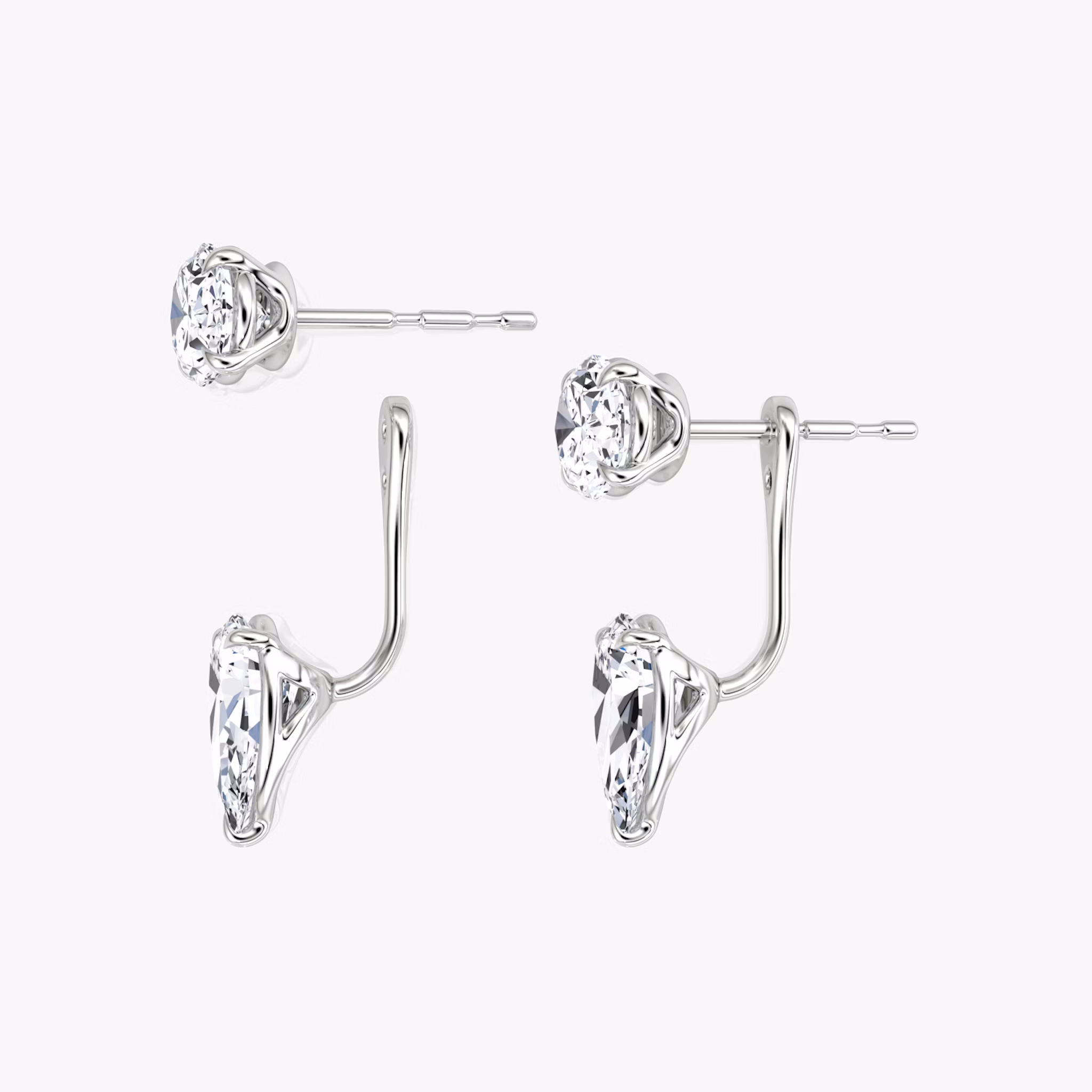 Solitaire Stud & Ear Jacket | 14k | White Gold | bottomDiamondShape: Pear | topDiamondShape: Oval | caratWeight: 2ct