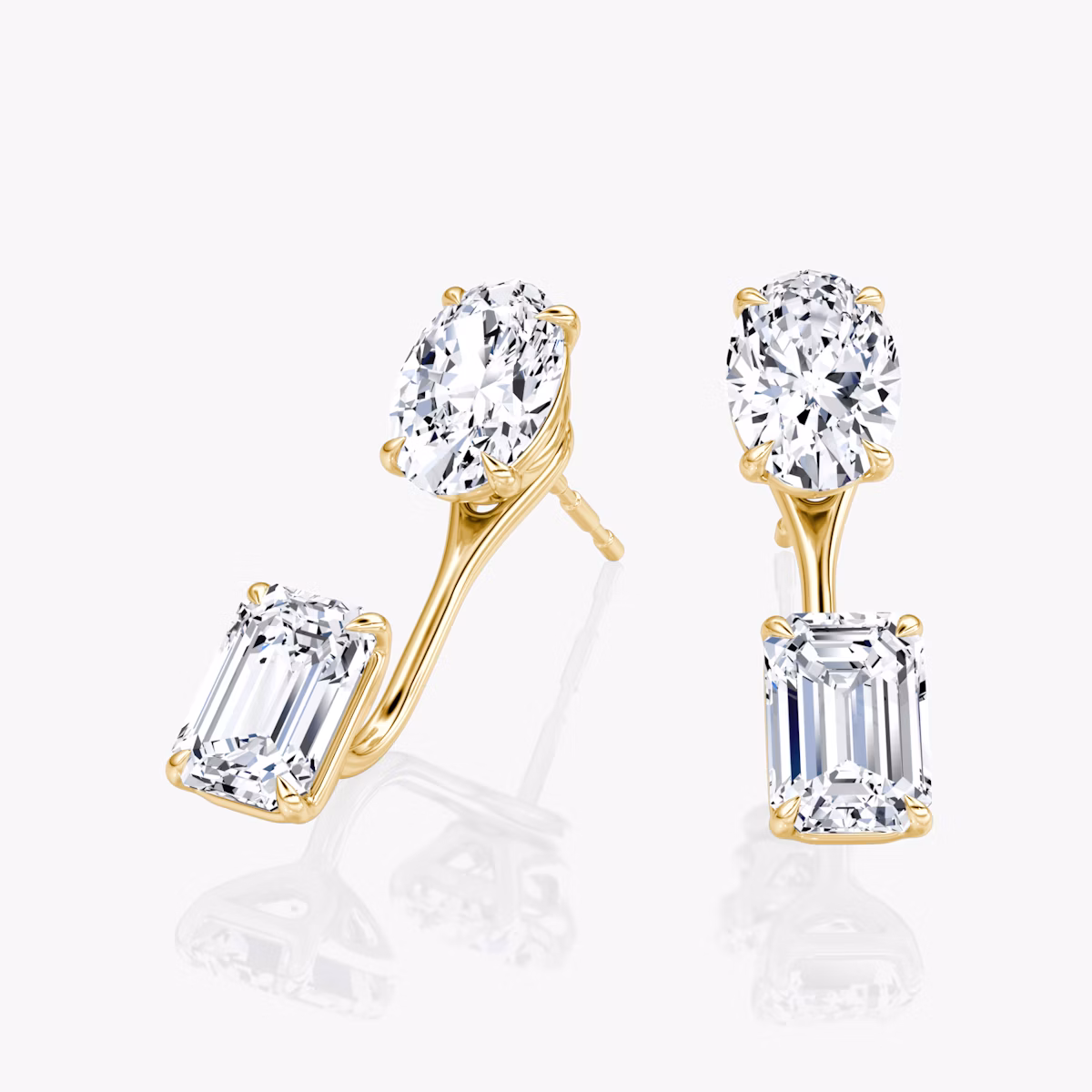 Solitaire Stud & Ear Jacket | 14k | Yellow Gold | bottomDiamondShape: Emerald | topDiamondShape: Oval | caratWeight: 1ct