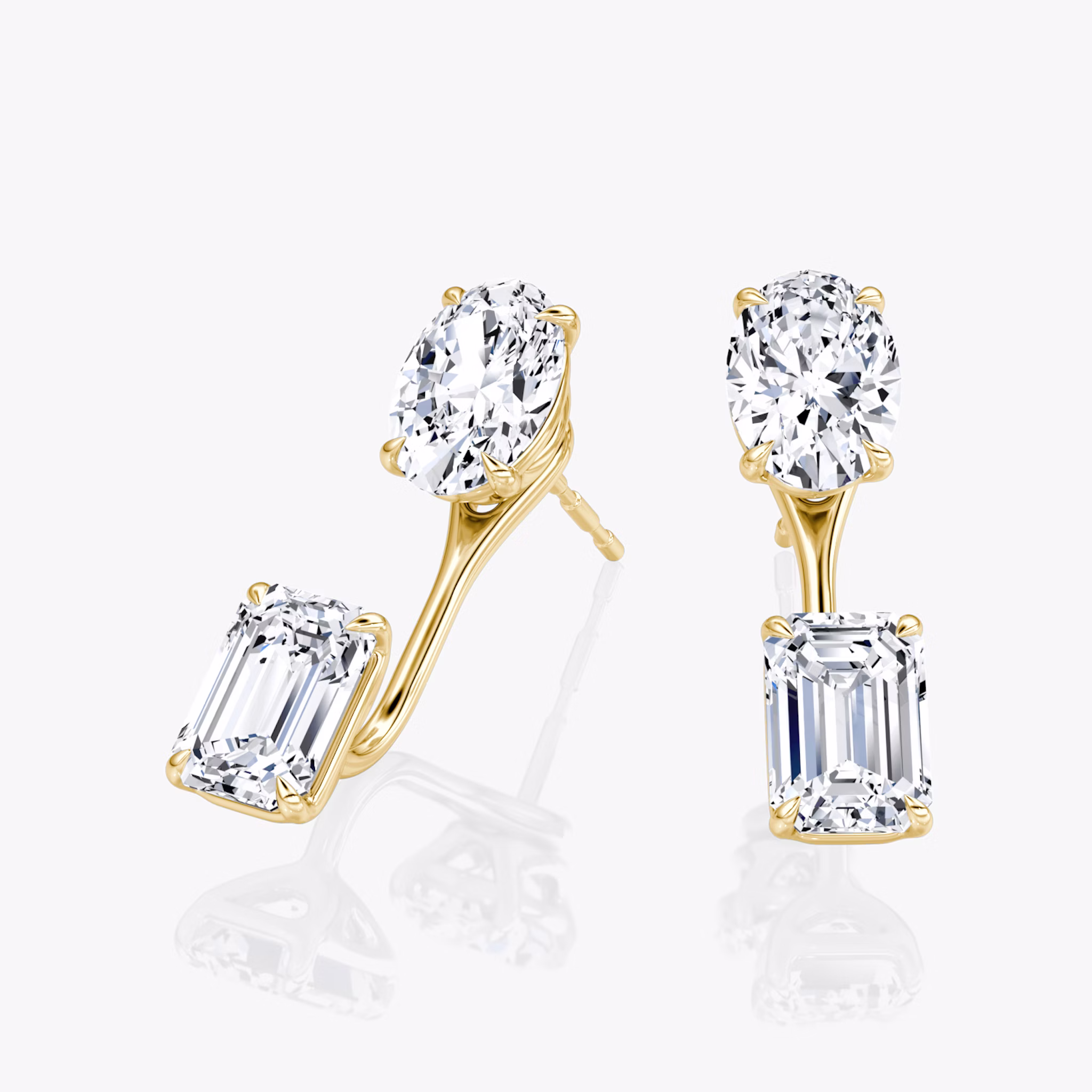 Solitaire Stud & Ear Jacket | 14k | Yellow Gold | bottomDiamondShape: Emerald | topDiamondShape: Oval | caratWeight: 1ct