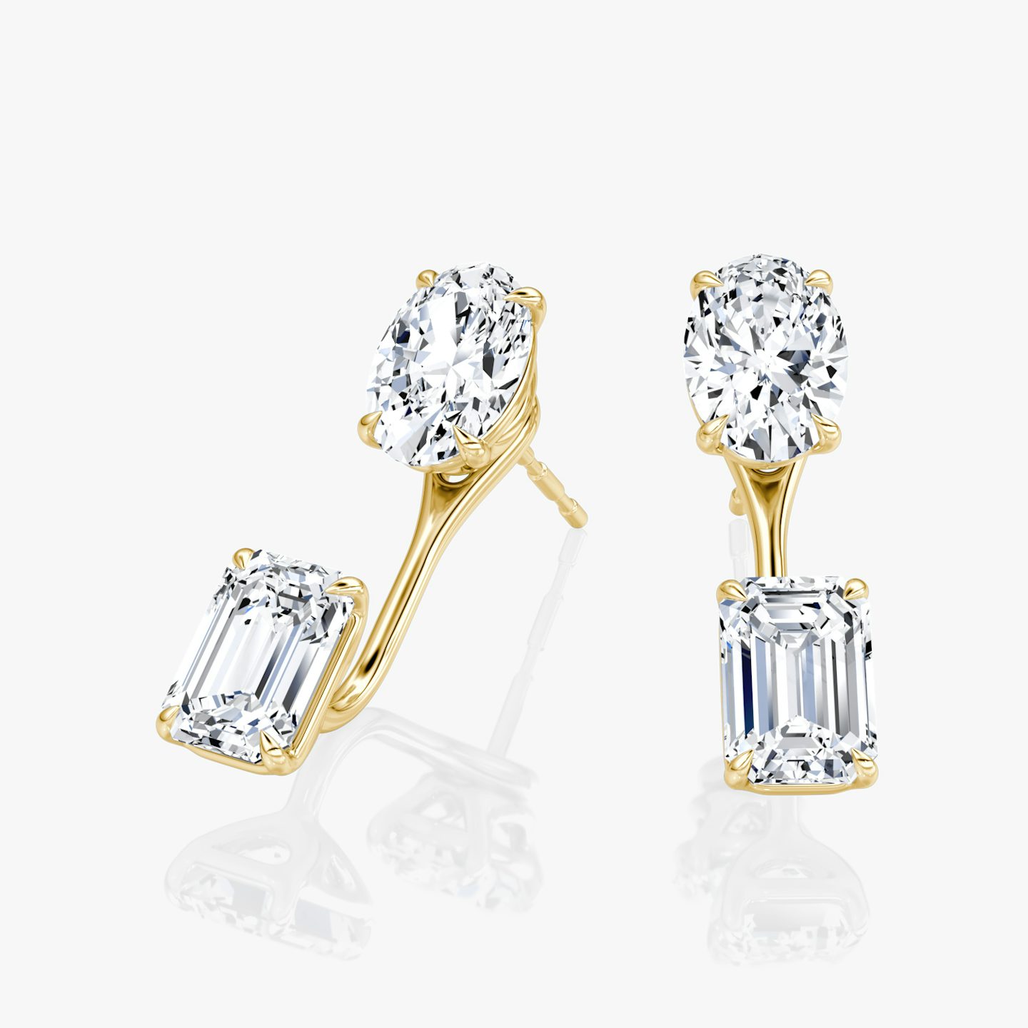 Solitaire Stud & Ear Jacket | 14k | Yellow Gold | bottomDiamondShape: Emerald | topDiamondShape: Oval | caratWeight: 1ct