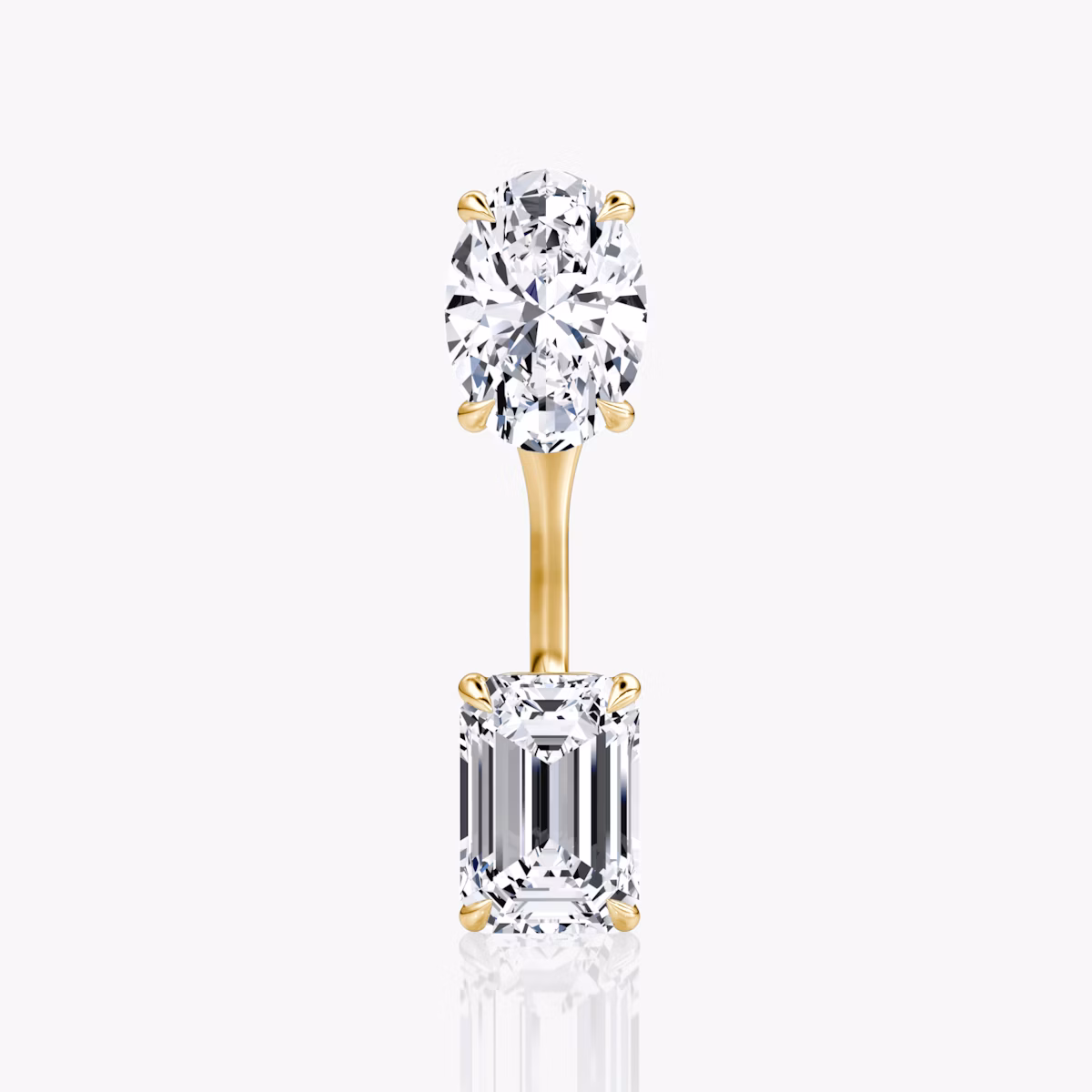 Solitaire Stud & Ear Jacket | 14k | Yellow Gold | bottomDiamondShape: Emerald | topDiamondShape: Oval | caratWeight: 1ct
