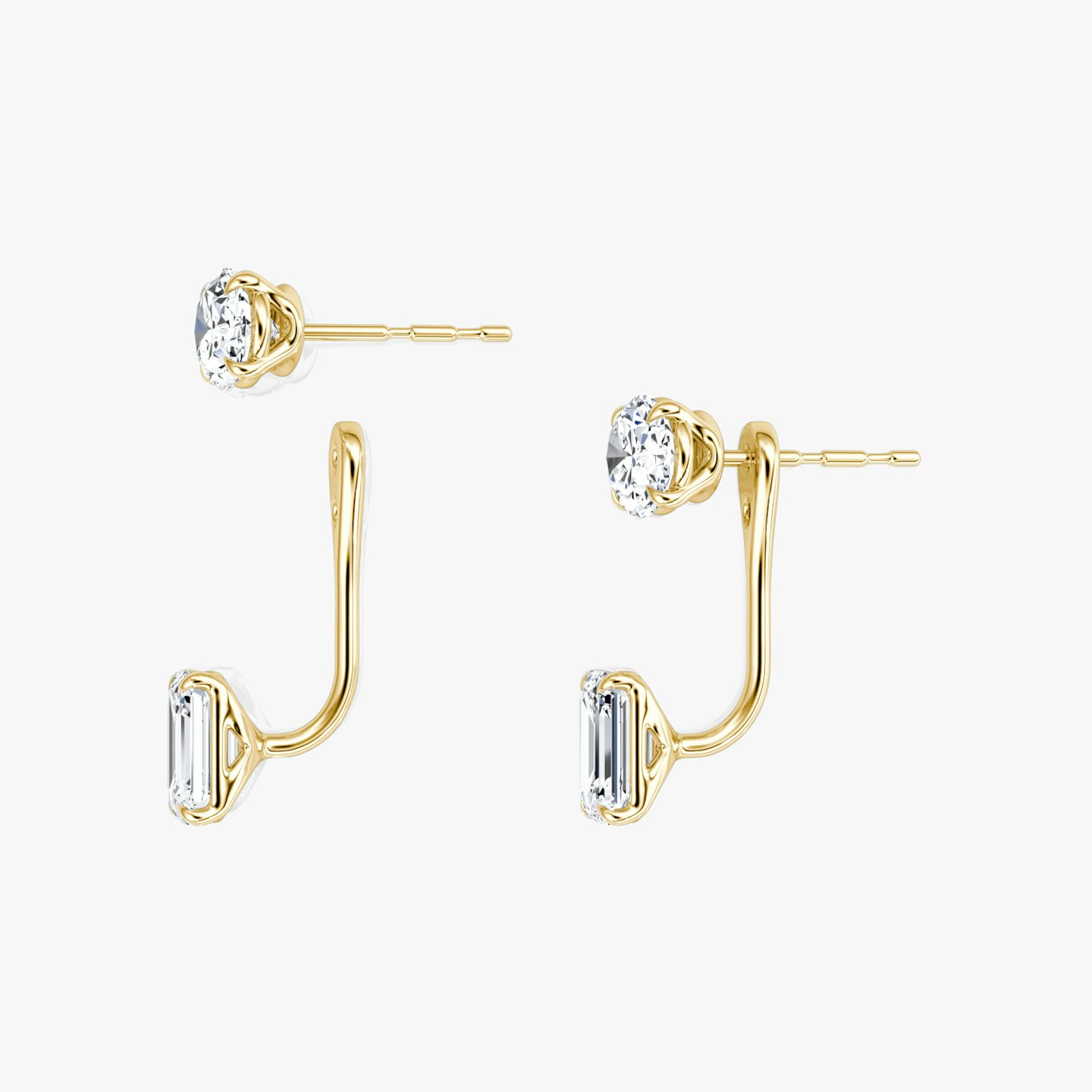 Solitaire Stud & Ear Jacket | 14k | Yellow Gold | bottomDiamondShape: Emerald | topDiamondShape: Oval | caratWeight: 1ct