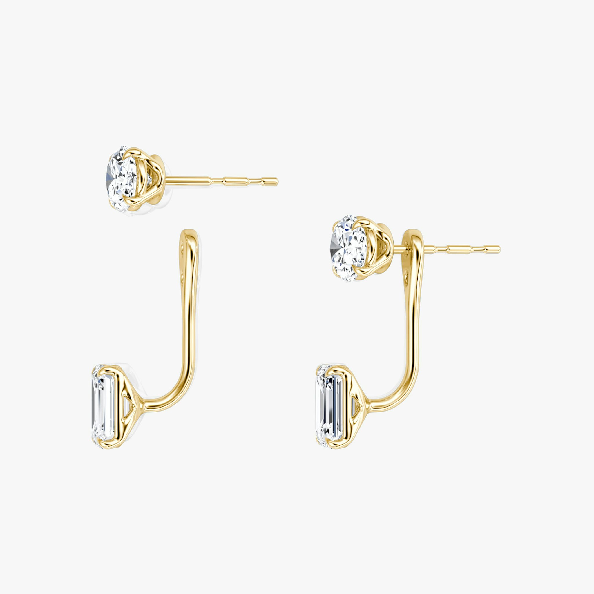 Solitaire Stud & Ear Jacket | 14k | Yellow Gold | bottomDiamondShape: Emerald | topDiamondShape: Oval | caratWeight: 1ct