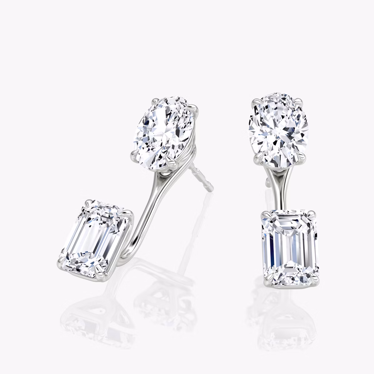 Solitaire Stud & Ear Jacket | 14k | White Gold | bottomDiamondShape: Emerald | topDiamondShape: Oval | caratWeight: 1ct