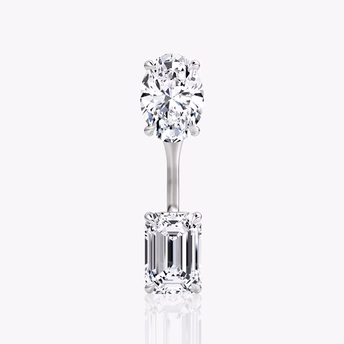 Solitaire Stud & Ear Jacket | 14k | White Gold | bottomDiamondShape: Emerald | topDiamondShape: Oval | caratWeight: 1ct
