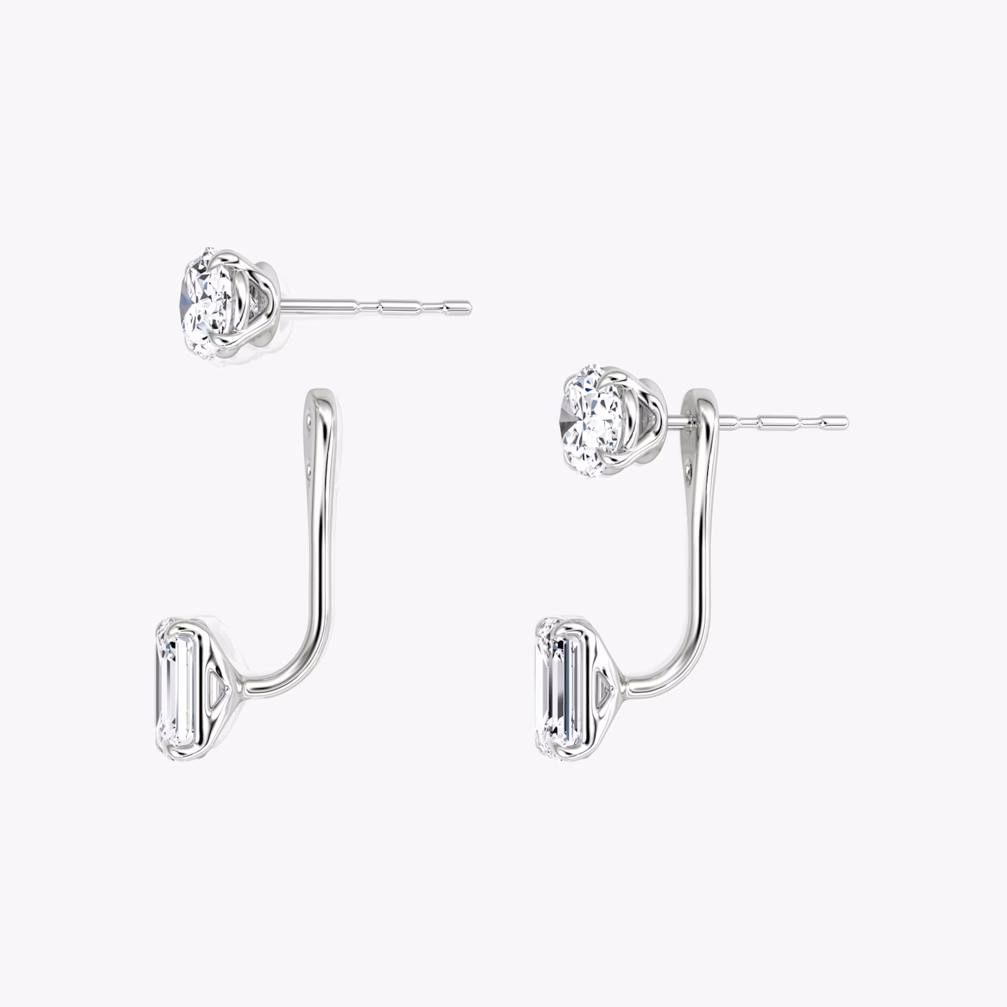Solitaire Stud & Ear Jacket | 14k | White Gold | bottomDiamondShape: Emerald | topDiamondShape: Oval | caratWeight: 1ct