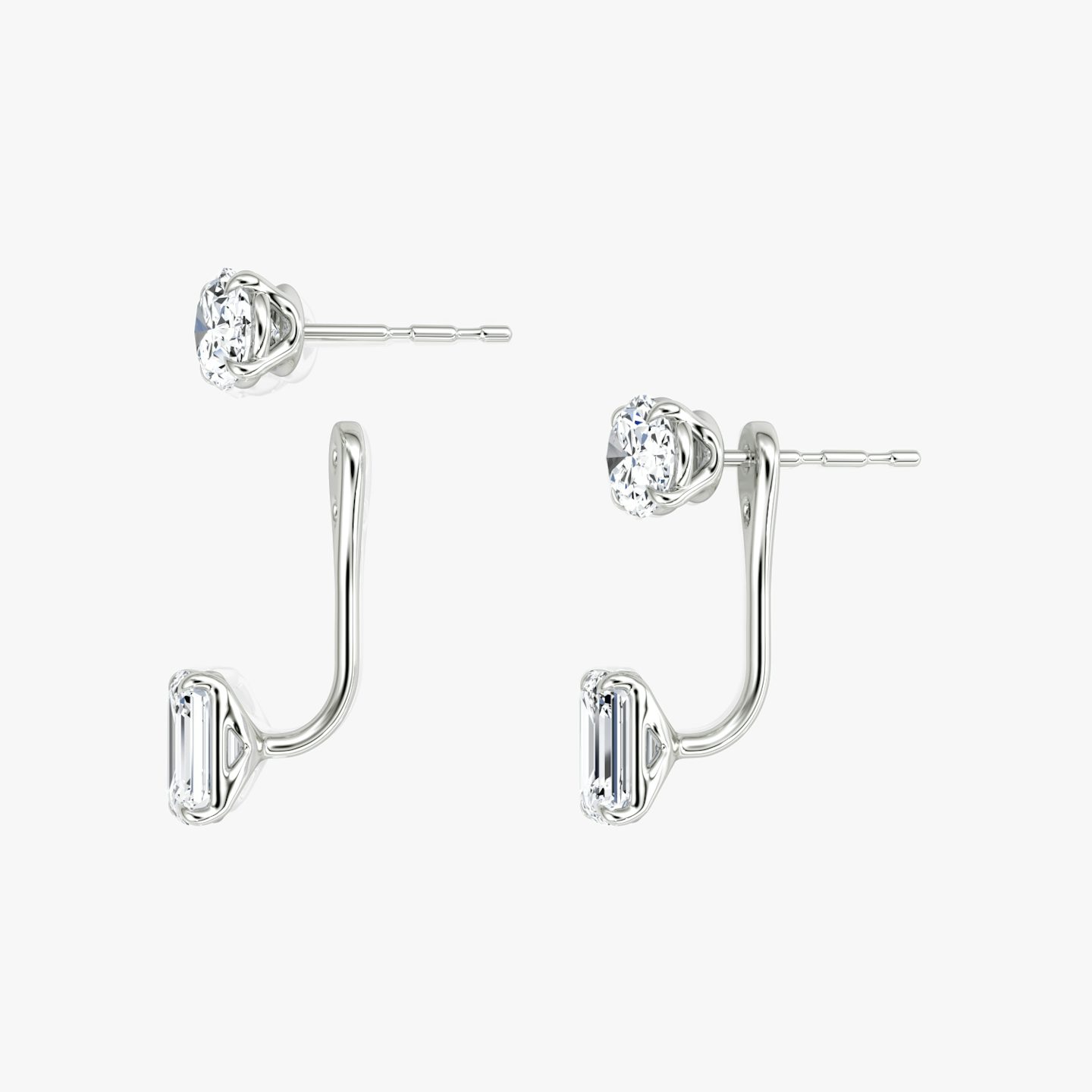 Solitaire Stud & Ear Jacket | 14k | White Gold | bottomDiamondShape: Emerald | topDiamondShape: Oval | caratWeight: 1ct