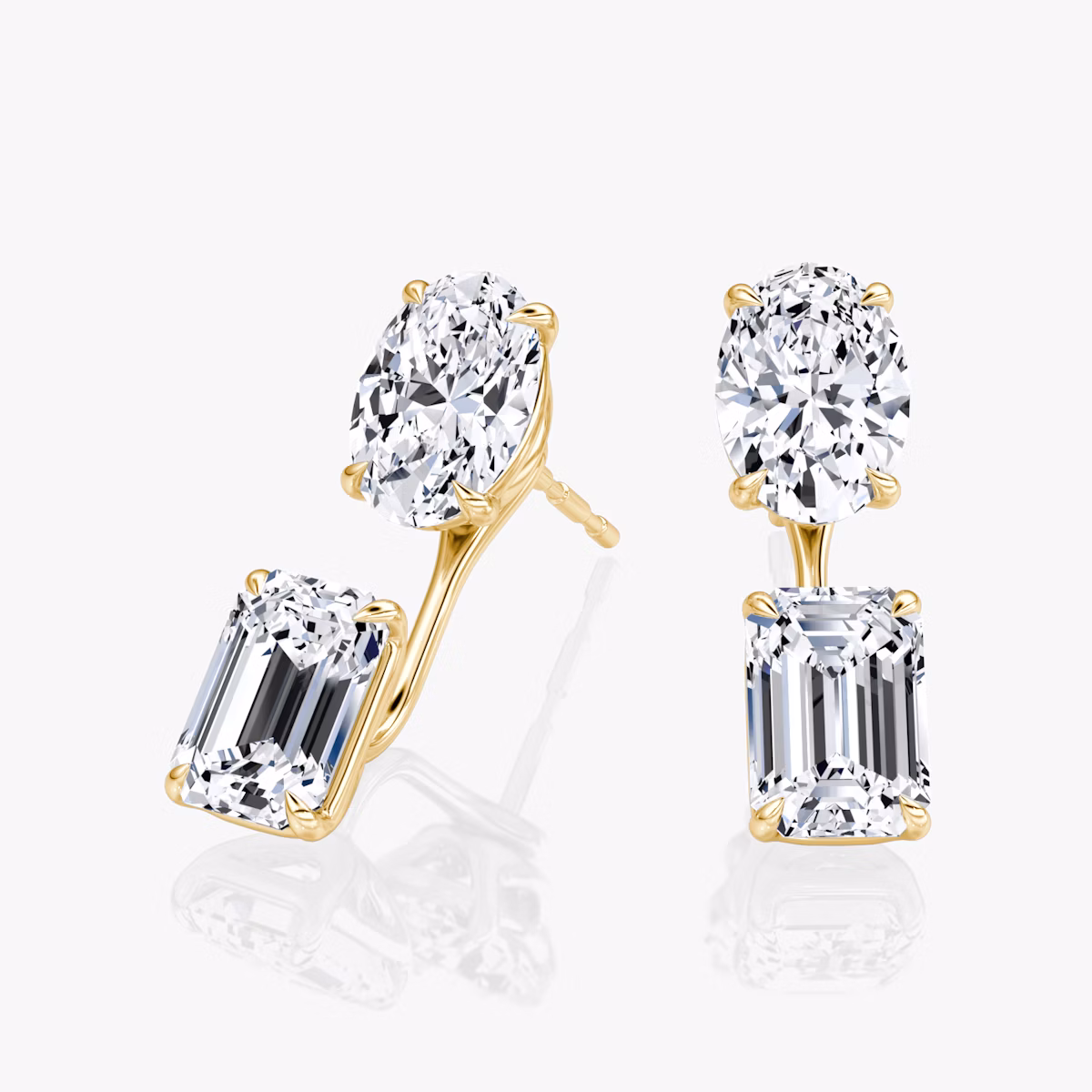 Solitaire Stud & Ear Jacket | 14k | Yellow Gold | bottomDiamondShape: Emerald | topDiamondShape: Oval | caratWeight: 2ct