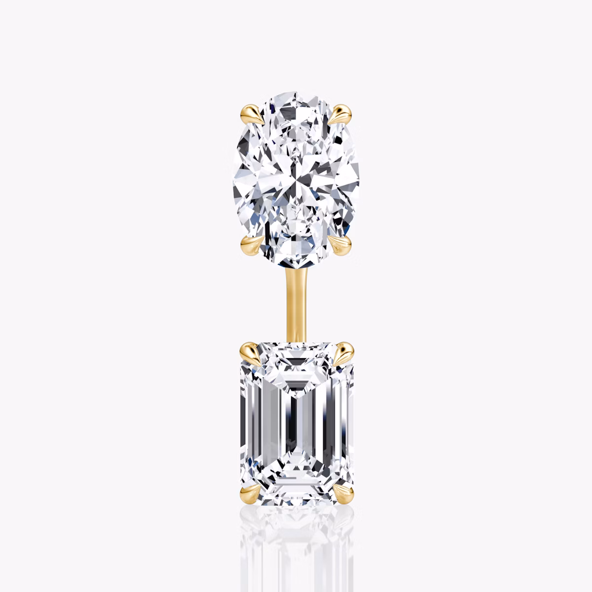 Solitaire Stud & Ear Jacket | 14k | Yellow Gold | bottomDiamondShape: Emerald | topDiamondShape: Oval | caratWeight: 2ct