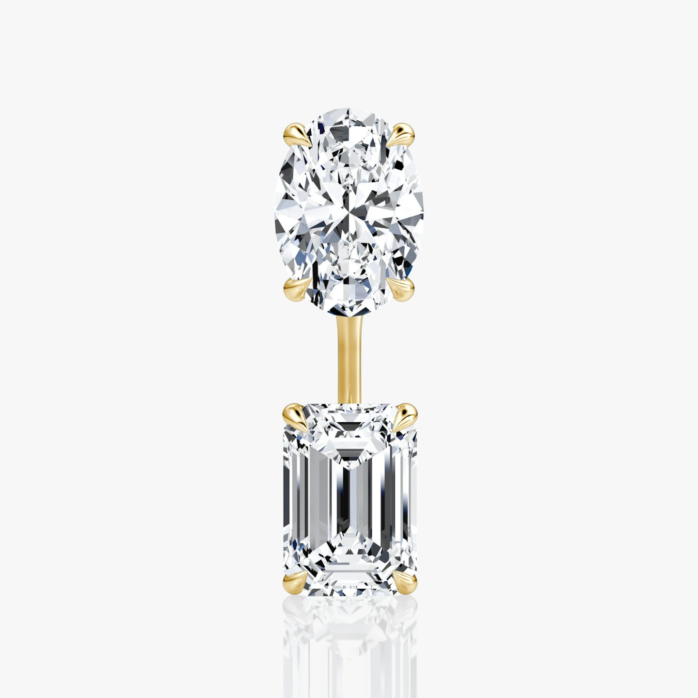 Solitaire Stud & Ear Jacket | 14k | Oro amarillo | bottomDiamondShape: Esmeralda | topDiamondShape: Oval | caratWeight: 2ct