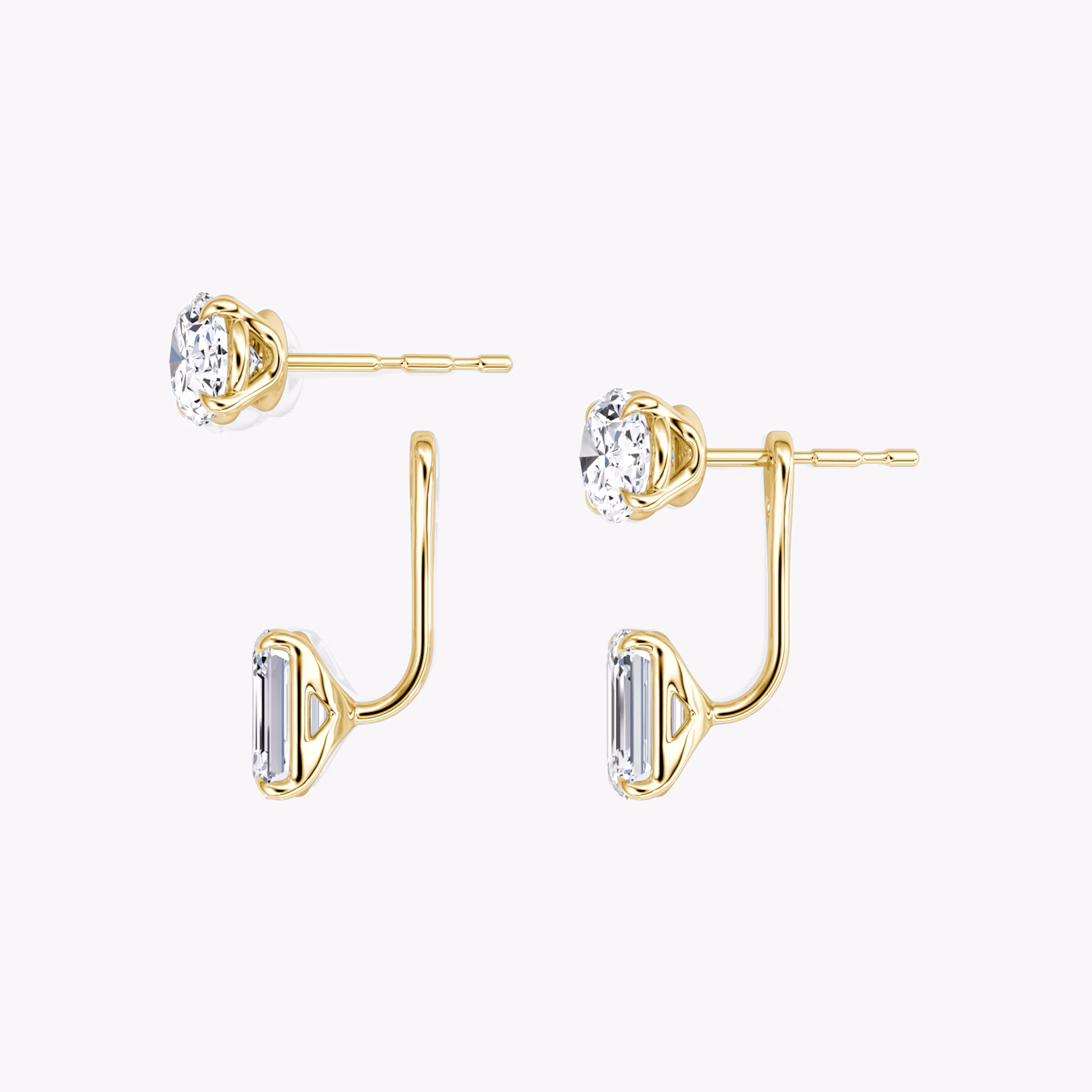 Solitaire Stud & Ear Jacket | 14k | Yellow Gold | bottomDiamondShape: Emerald | topDiamondShape: Oval | caratWeight: 2ct