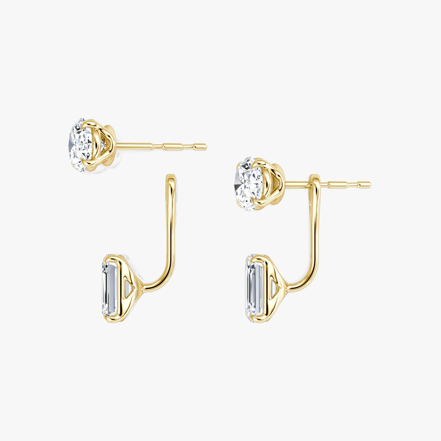 Solitaire Stud & Ear Jacket | 14k | Oro amarillo | bottomDiamondShape: Esmeralda | topDiamondShape: Oval | caratWeight: 2ct