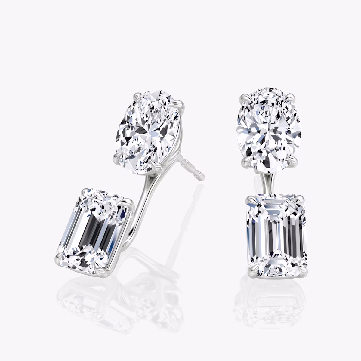 Solitaire Stud & Ear Jacket | 14k | White Gold | bottomDiamondShape: Emerald | topDiamondShape: Oval | caratWeight: 2ct