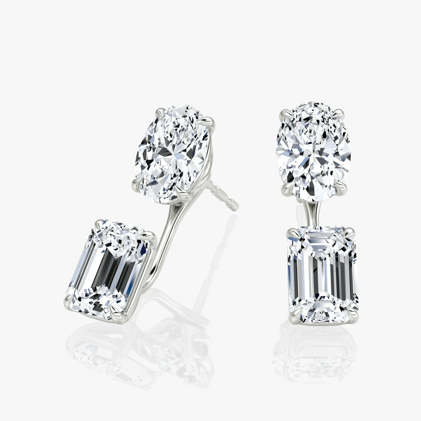 Solitaire Stud & Ear Jacket | 14k | Or blanc | bottomDiamondShape: Émeraude | topDiamondShape: Ovale | caratWeight: 2ct