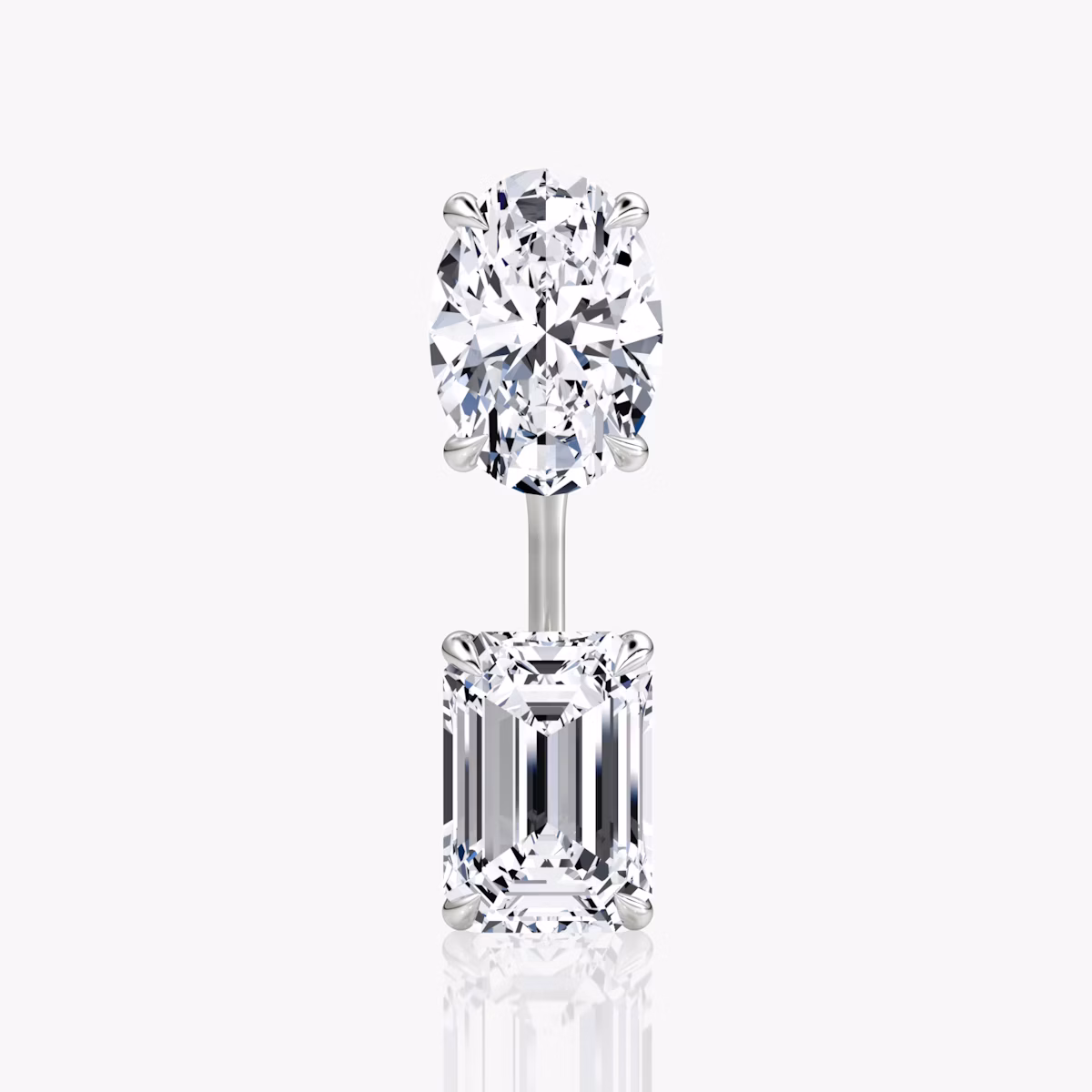 Solitaire Stud & Ear Jacket | 14k | White Gold | bottomDiamondShape: Emerald | topDiamondShape: Oval | caratWeight: 2ct
