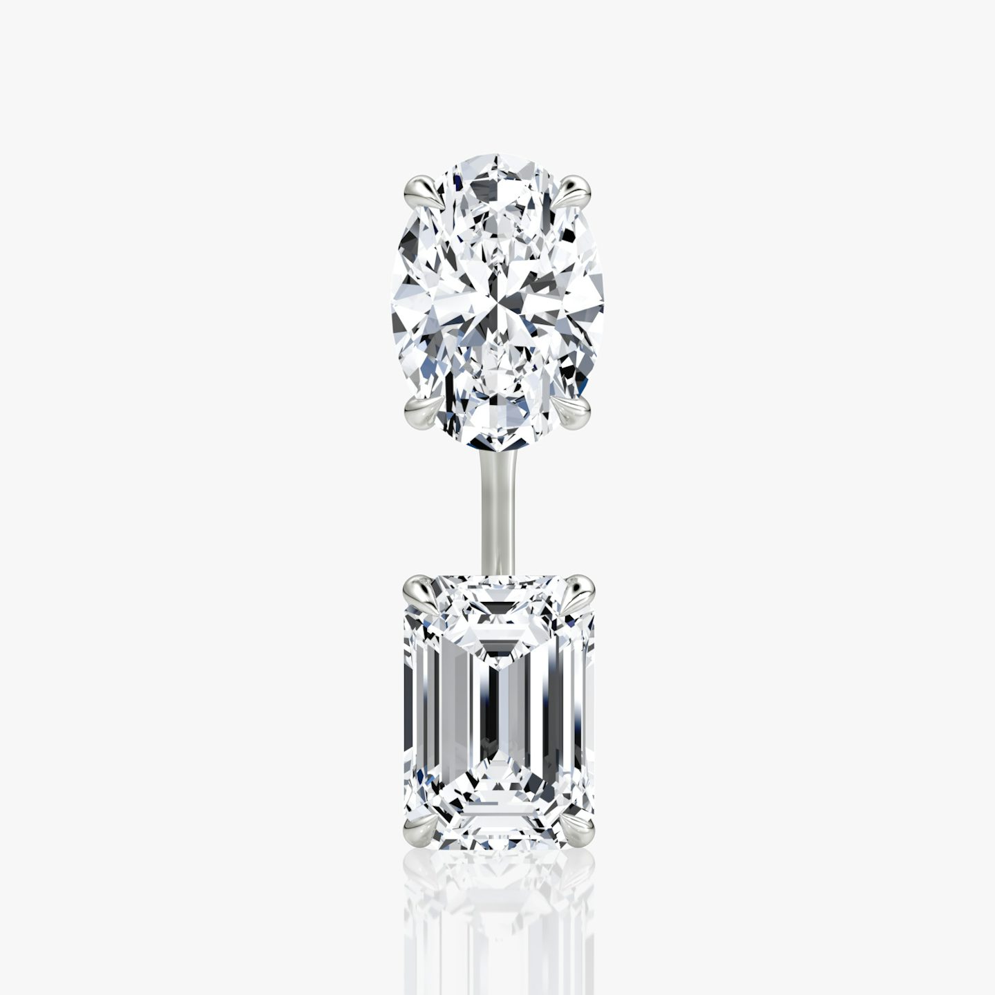 Solitaire Stud & Ear Jacket | 14k | Or blanc | bottomDiamondShape: Émeraude | topDiamondShape: Ovale | caratWeight: 2ct