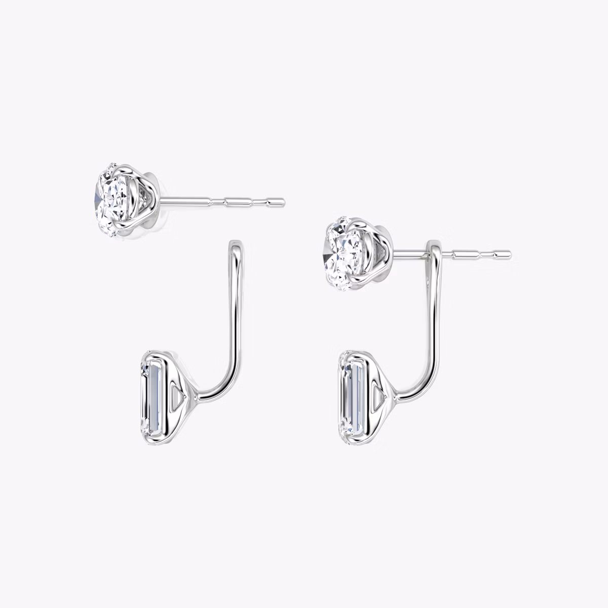 Solitaire Stud & Ear Jacket | 14k | White Gold | bottomDiamondShape: Emerald | topDiamondShape: Oval | caratWeight: 2ct
