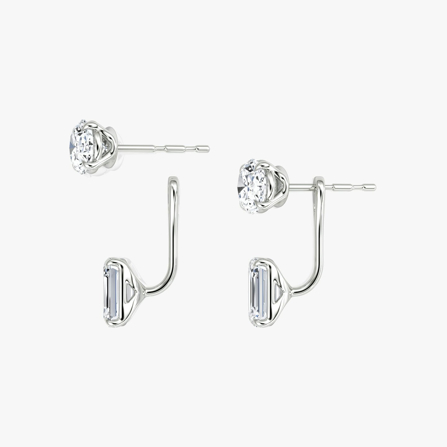 Solitaire Stud & Ear Jacket | 14k | Or blanc | bottomDiamondShape: Émeraude | topDiamondShape: Ovale | caratWeight: 2ct