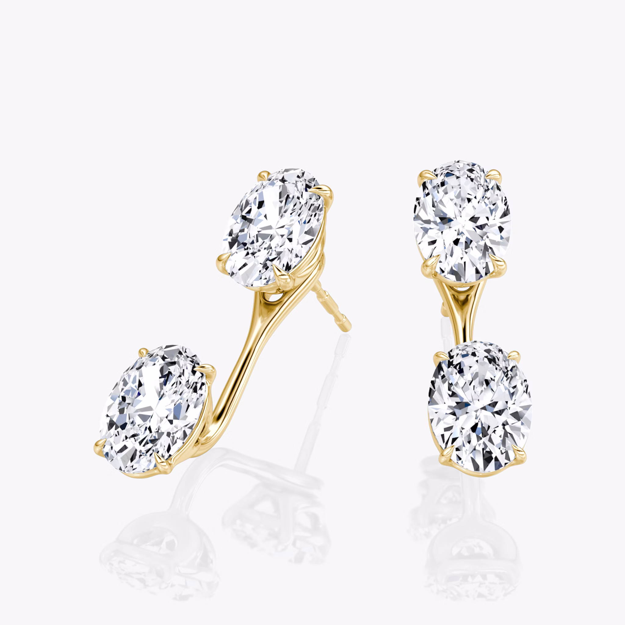 Solitaire Stud & Ear Jacket | 14k | Yellow Gold | bottomDiamondShape: Oval | topDiamondShape: Oval | caratWeight: 1ct