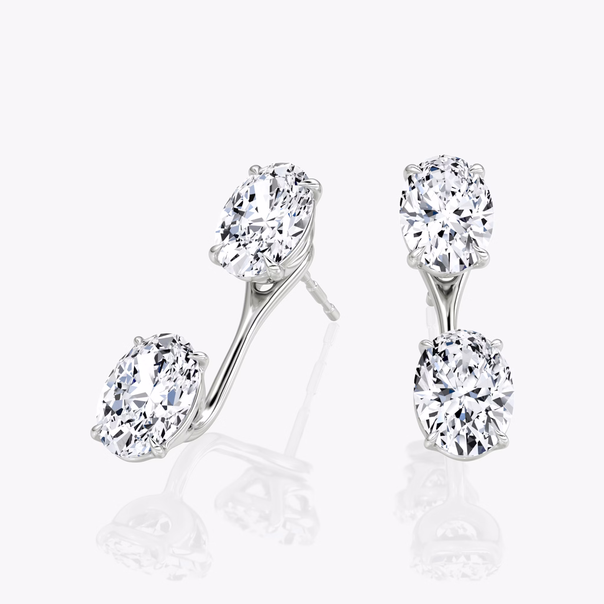Solitaire Stud & Ear Jacket | 14k | White Gold | bottomDiamondShape: Oval | topDiamondShape: Oval | caratWeight: 1ct