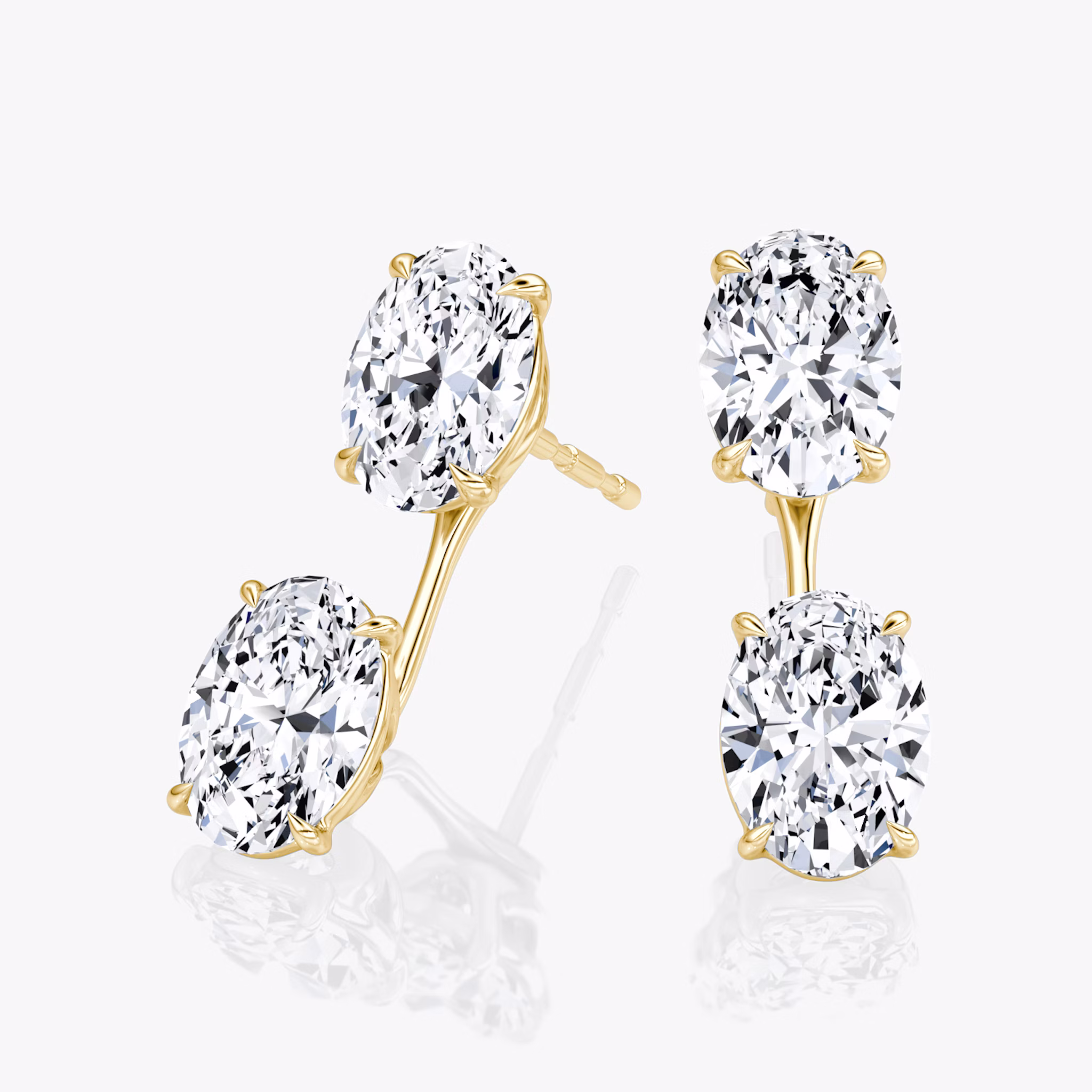 Solitaire Stud & Ear Jacket | 14k | Yellow Gold | bottomDiamondShape: Oval | topDiamondShape: Oval | caratWeight: 2ct