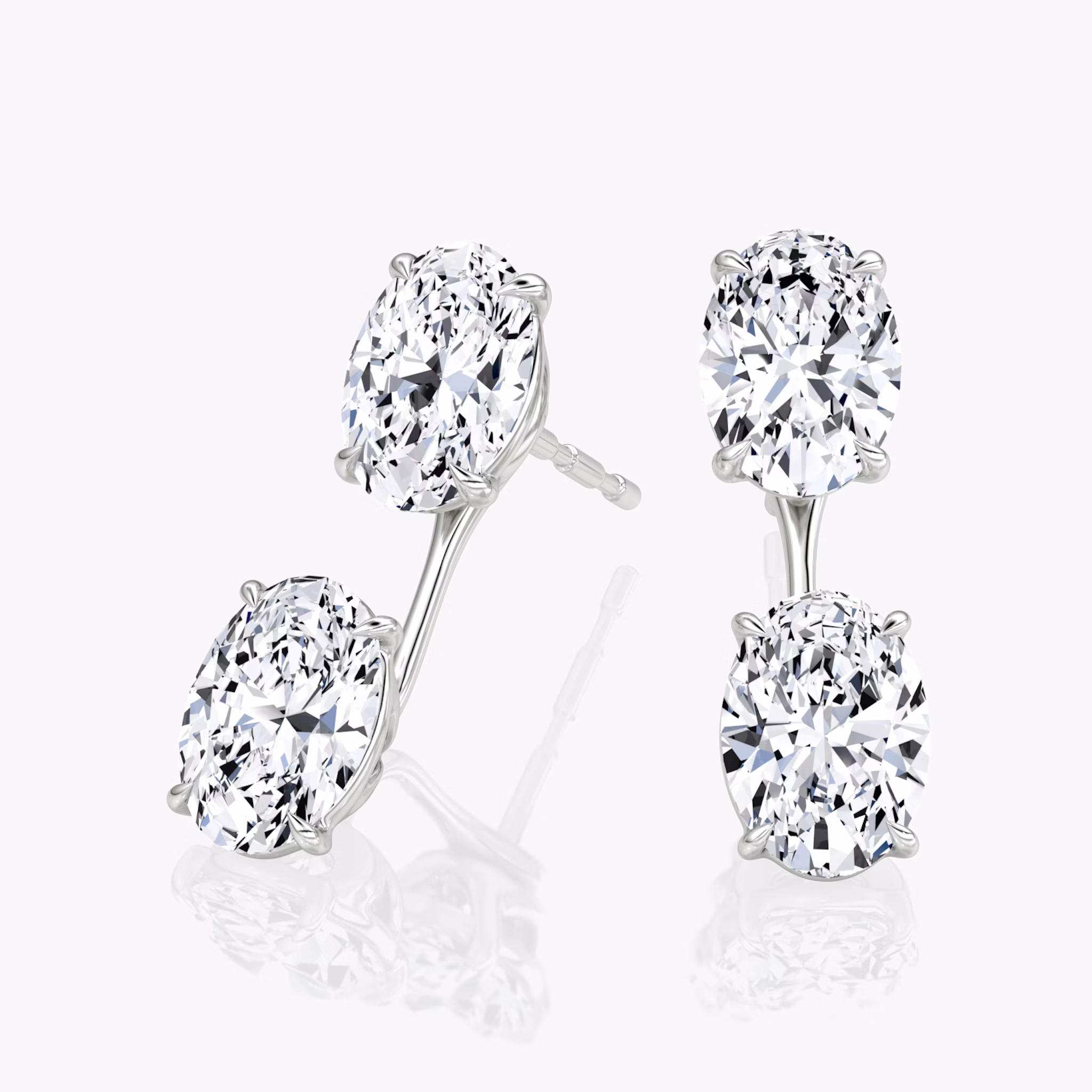 Solitaire Stud & Ear Jacket | 14k | White Gold | bottomDiamondShape: Oval | topDiamondShape: Oval | caratWeight: 2ct