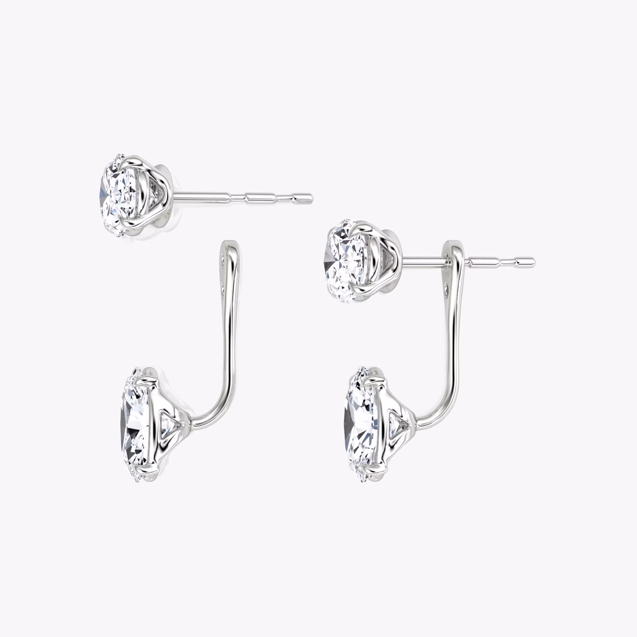 Solitaire Stud & Ear Jacket | 14k | White Gold | bottomDiamondShape: Oval | topDiamondShape: Oval | caratWeight: 2ct
