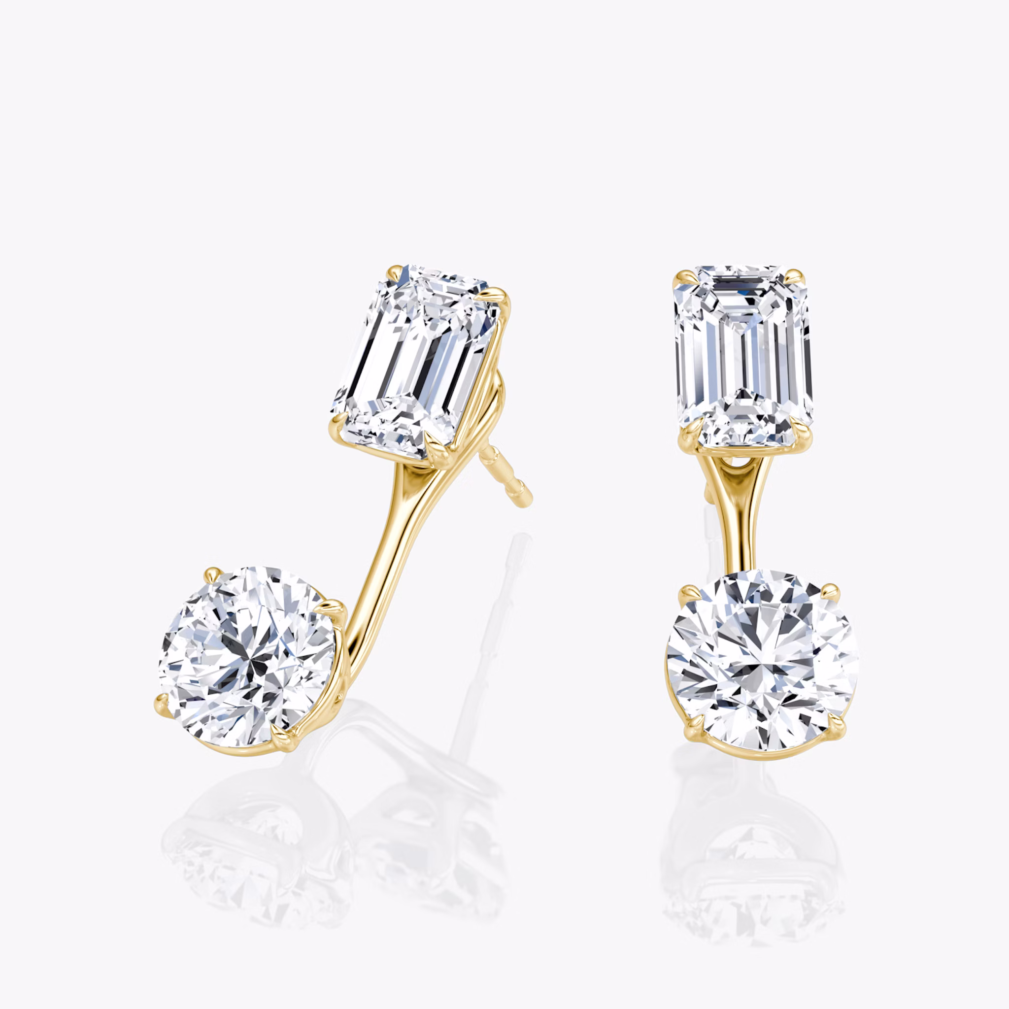 Solitaire Stud & Ear Jacket | 14k | Yellow Gold | bottomDiamondShape: Round Brilliant | topDiamondShape: Emerald | caratWeight: 1ct