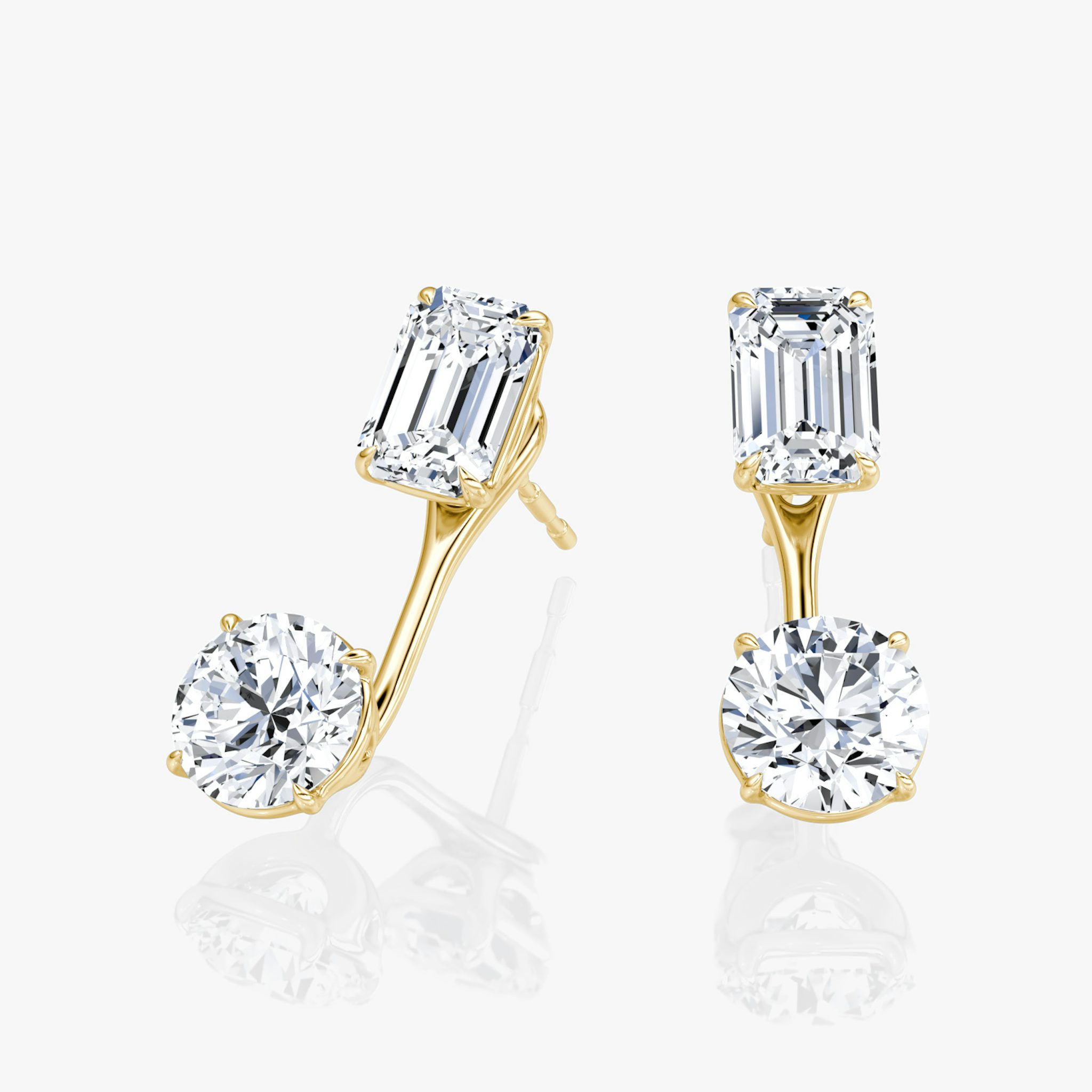 Solitaire Stud & Ear Jacket | 14k | Yellow Gold | bottomDiamondShape: Round Brilliant | topDiamondShape: Emerald | caratWeight: 1ct