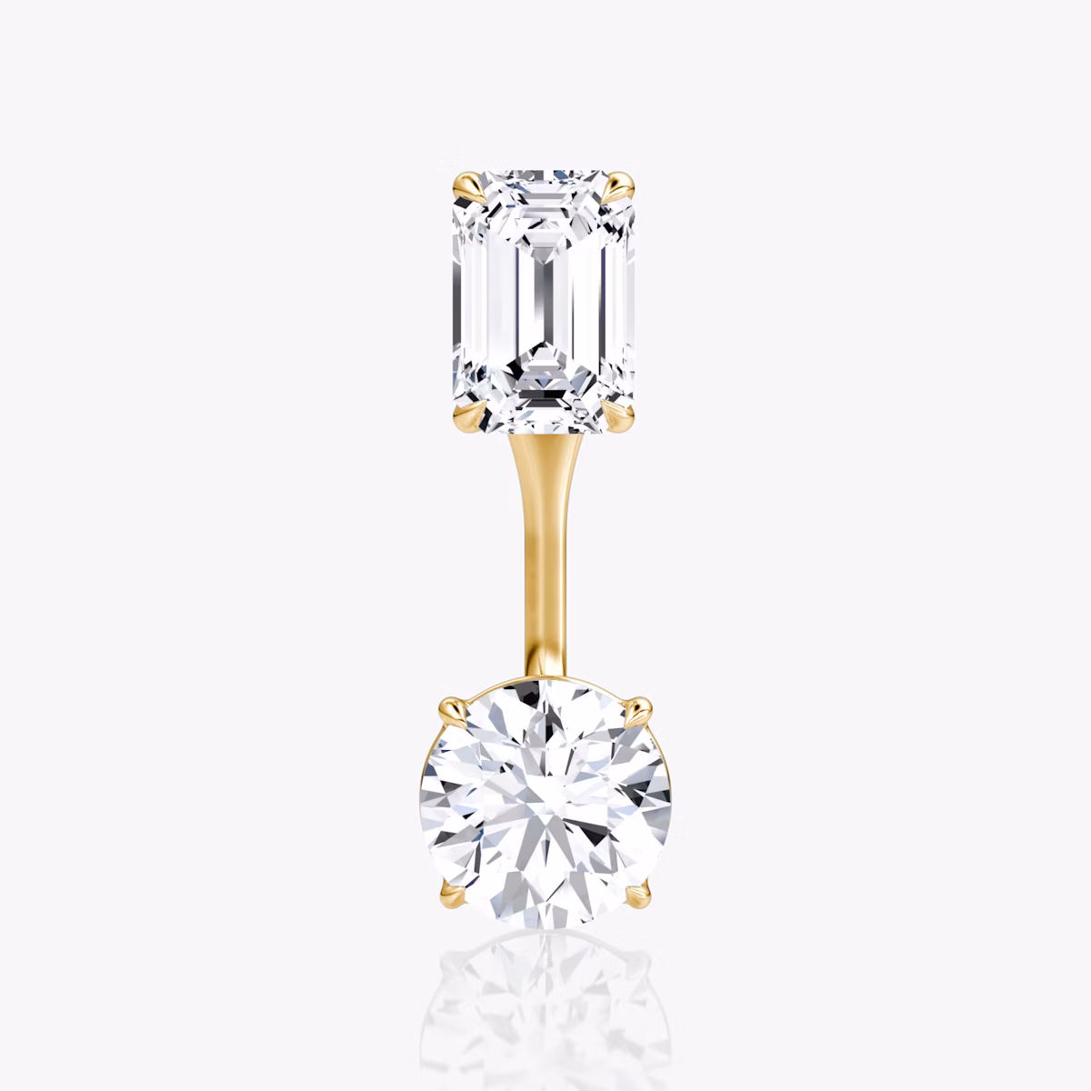 Solitaire Stud & Ear Jacket | 14k | Yellow Gold | bottomDiamondShape: Round Brilliant | topDiamondShape: Emerald | caratWeight: 1ct