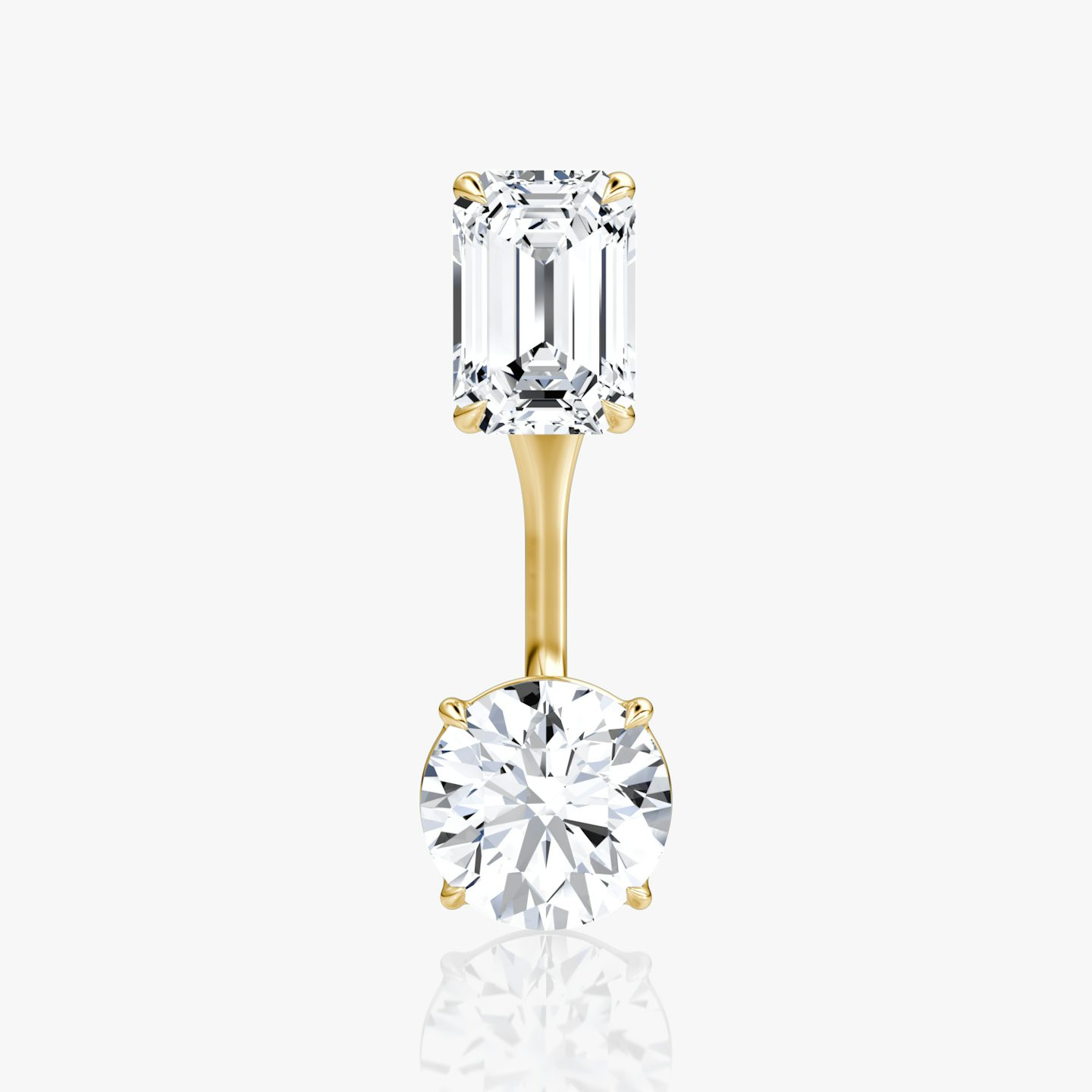 Solitaire Stud & Ear Jacket | 14k | Yellow Gold | bottomDiamondShape: Round Brilliant | topDiamondShape: Emerald | caratWeight: 1ct